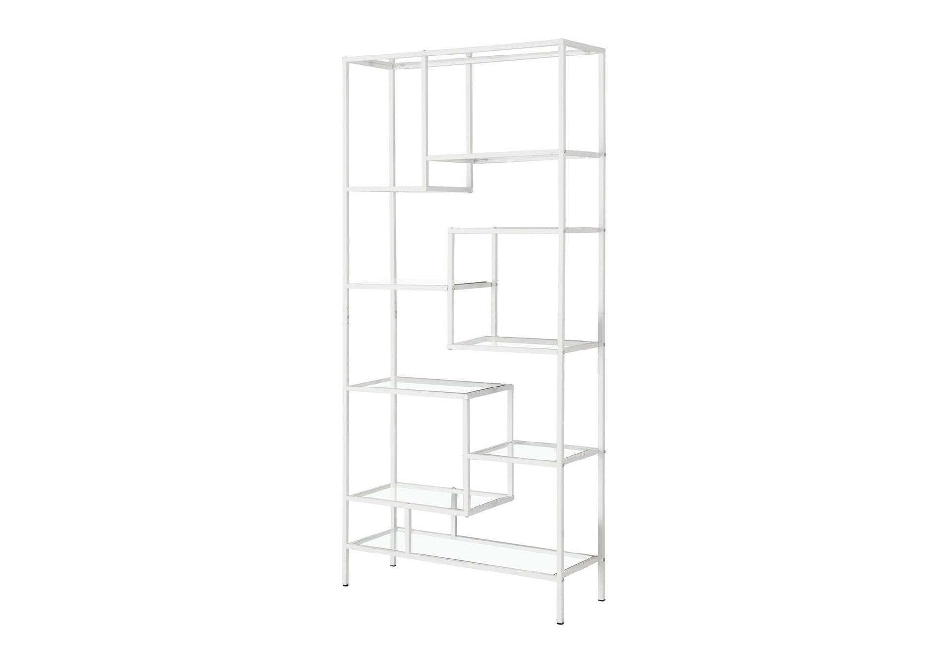 72" Silver And Clear Metal and Glass Nine Tier Etagere Bookcase-Bookcases-DECOROLALA