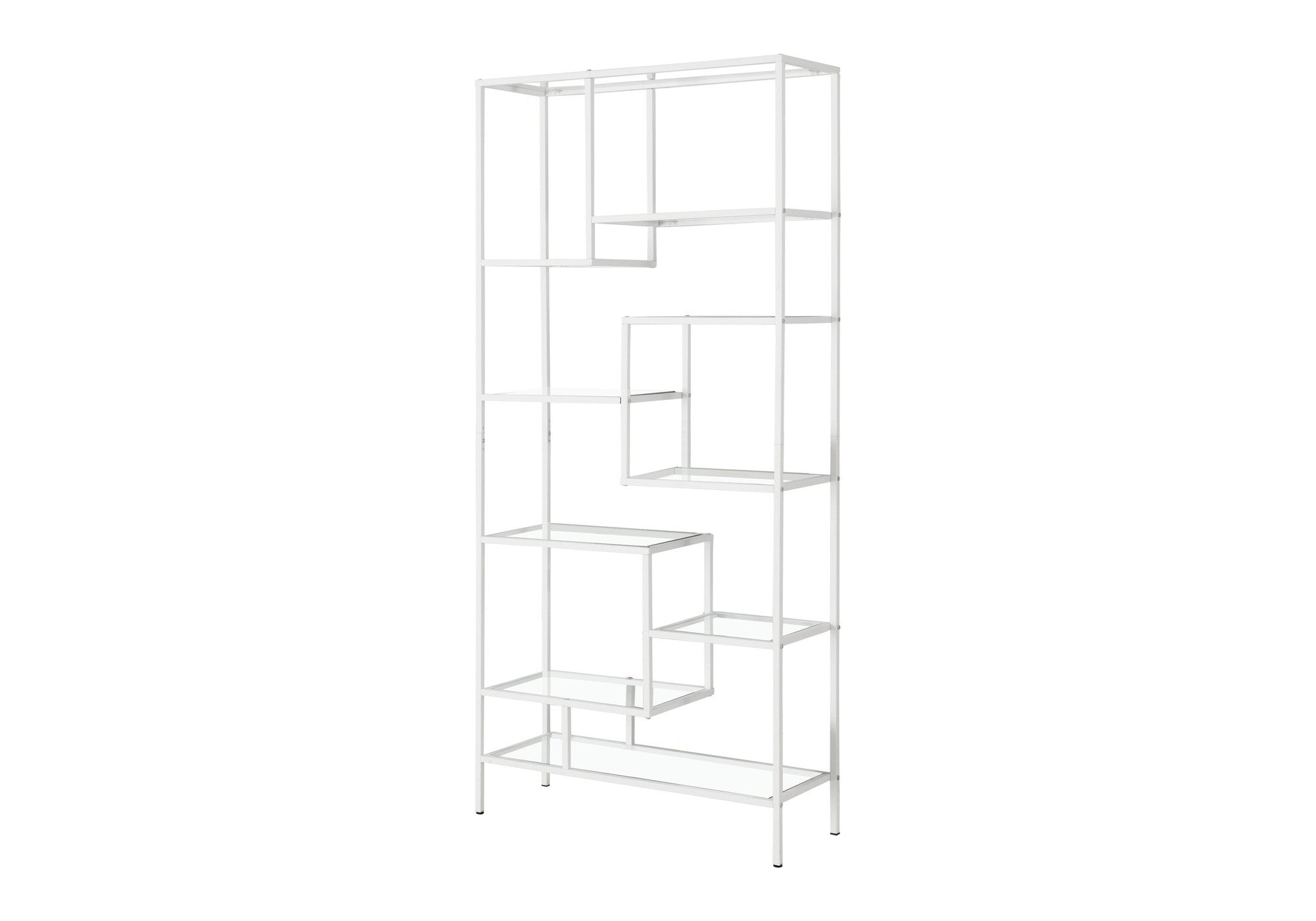 72" Silver And Clear Metal and Glass Nine Tier Etagere Bookcase-Bookcases-DECOROLALA