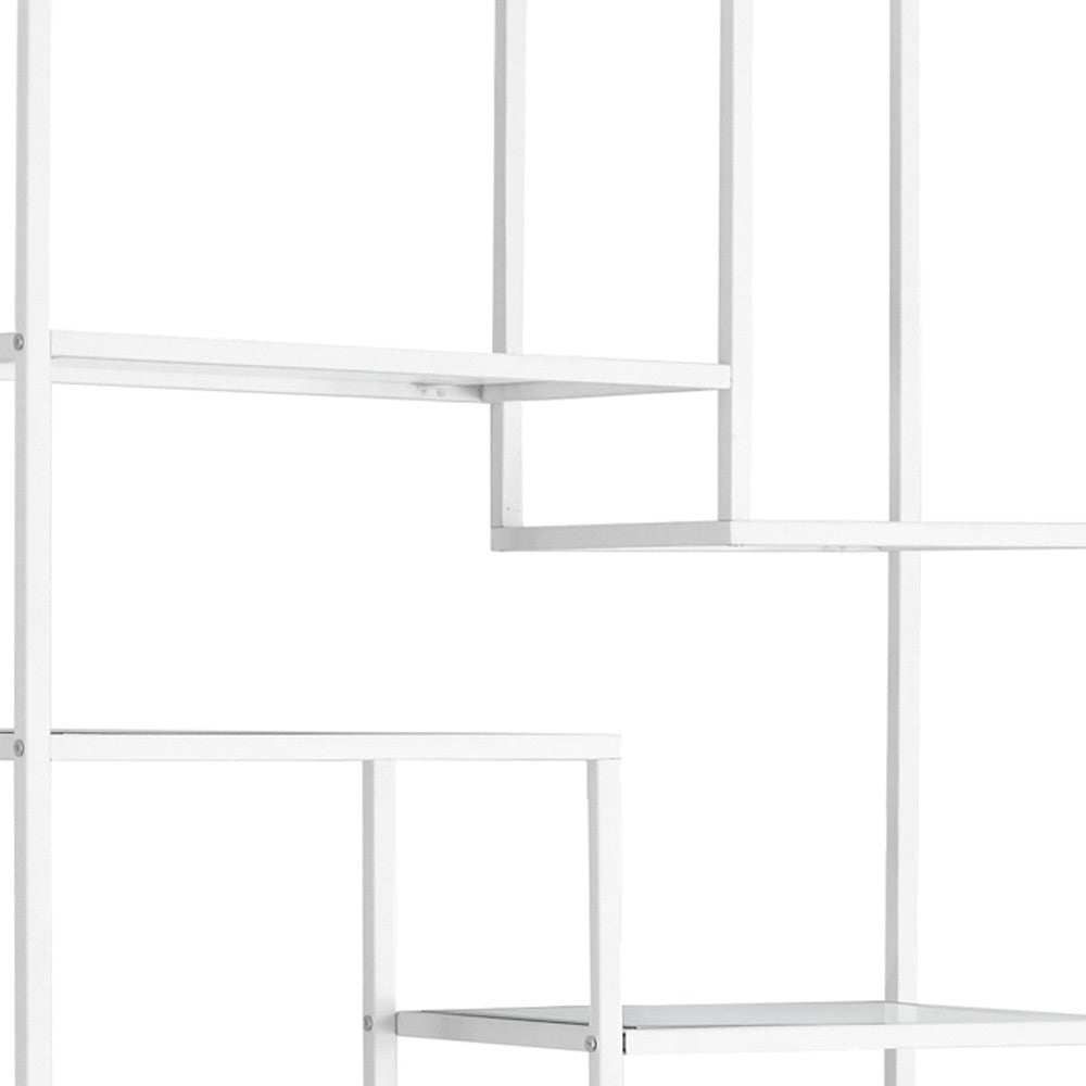 72" Silver And Clear Metal and Glass Nine Tier Etagere Bookcase-Bookcases-DECOROLALA