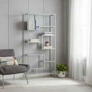 72" Silver And Clear Metal and Glass Nine Tier Etagere Bookcase-Bookcases-DECOROLALA