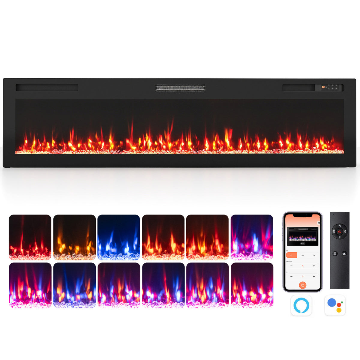 72 Inch Smart WiFi Electric Fireplace with Recessed and Wall Mounted-Fireplaces-DECOROLALA