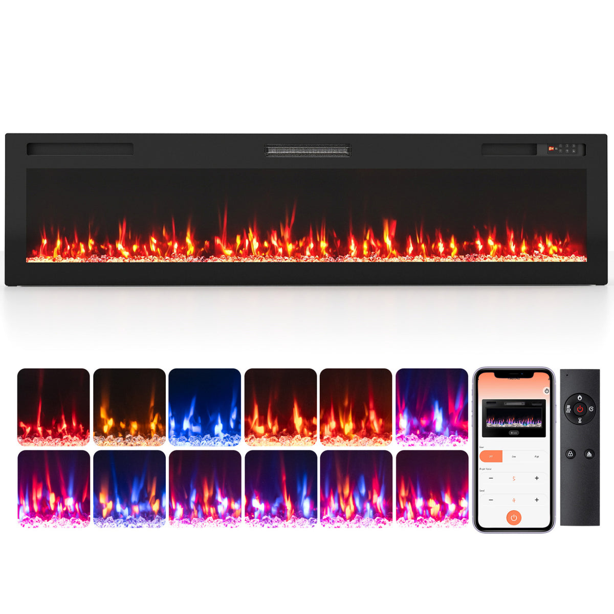 72 Inch Smart WiFi Electric Fireplace with Recessed and Wall Mounted-Fireplaces-DECOROLALA
