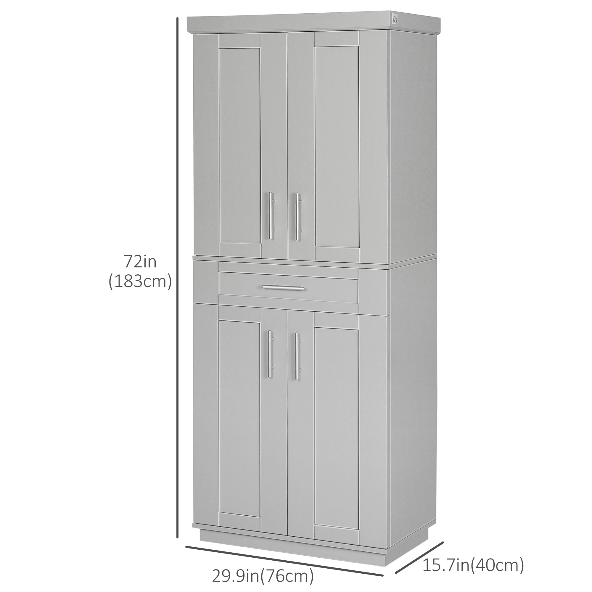 72" Storage Cabinet 4 Door Kitchen Pantry - Grey-DECOROLALA