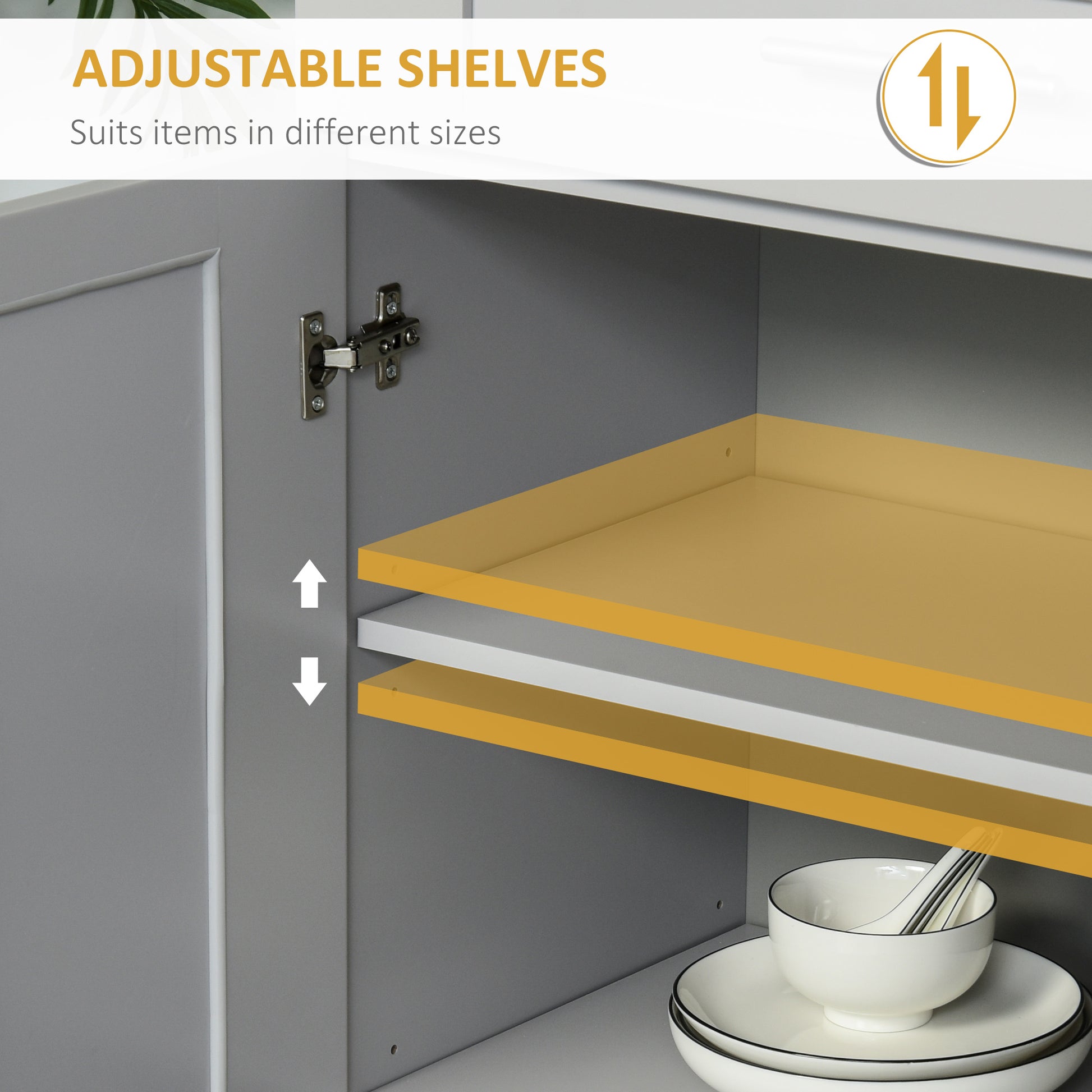 72" Storage Cabinet 4 Door Kitchen Pantry - Grey-DECOROLALA