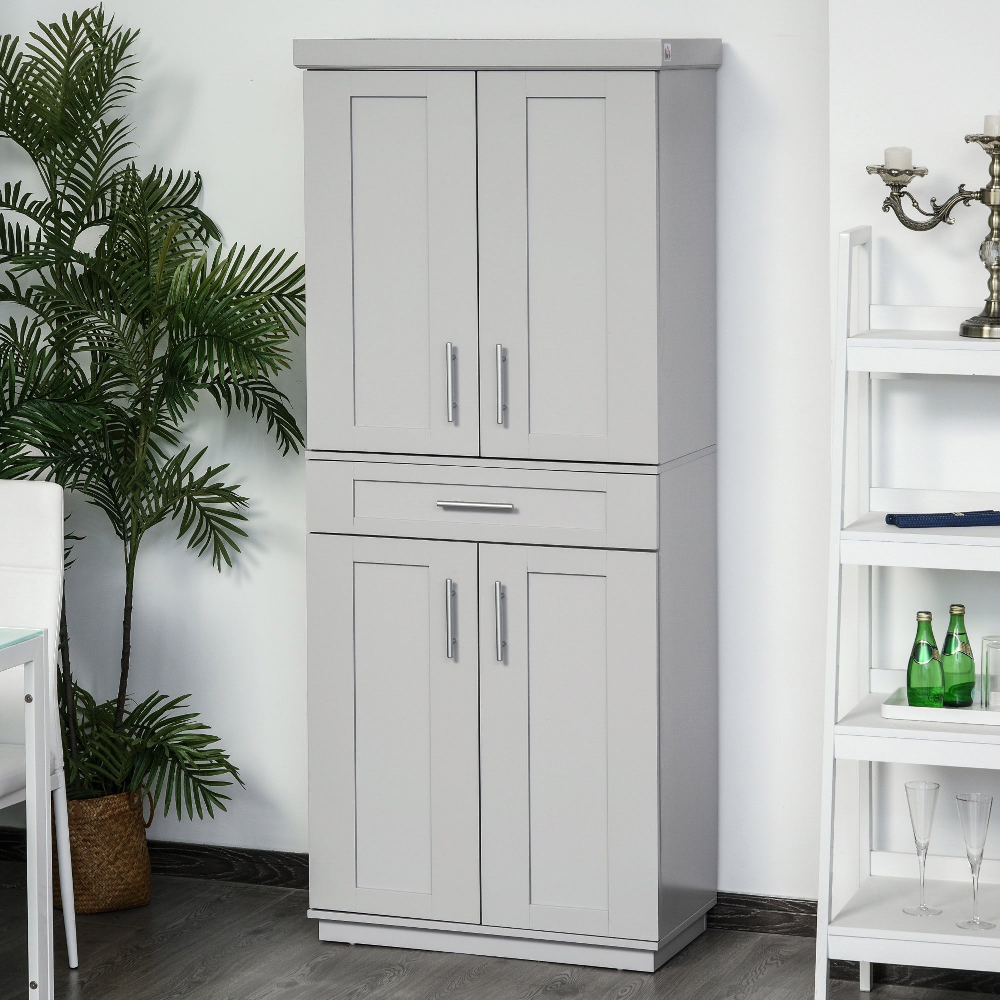 72" Storage Cabinet 4 Door Kitchen Pantry - Grey-DECOROLALA