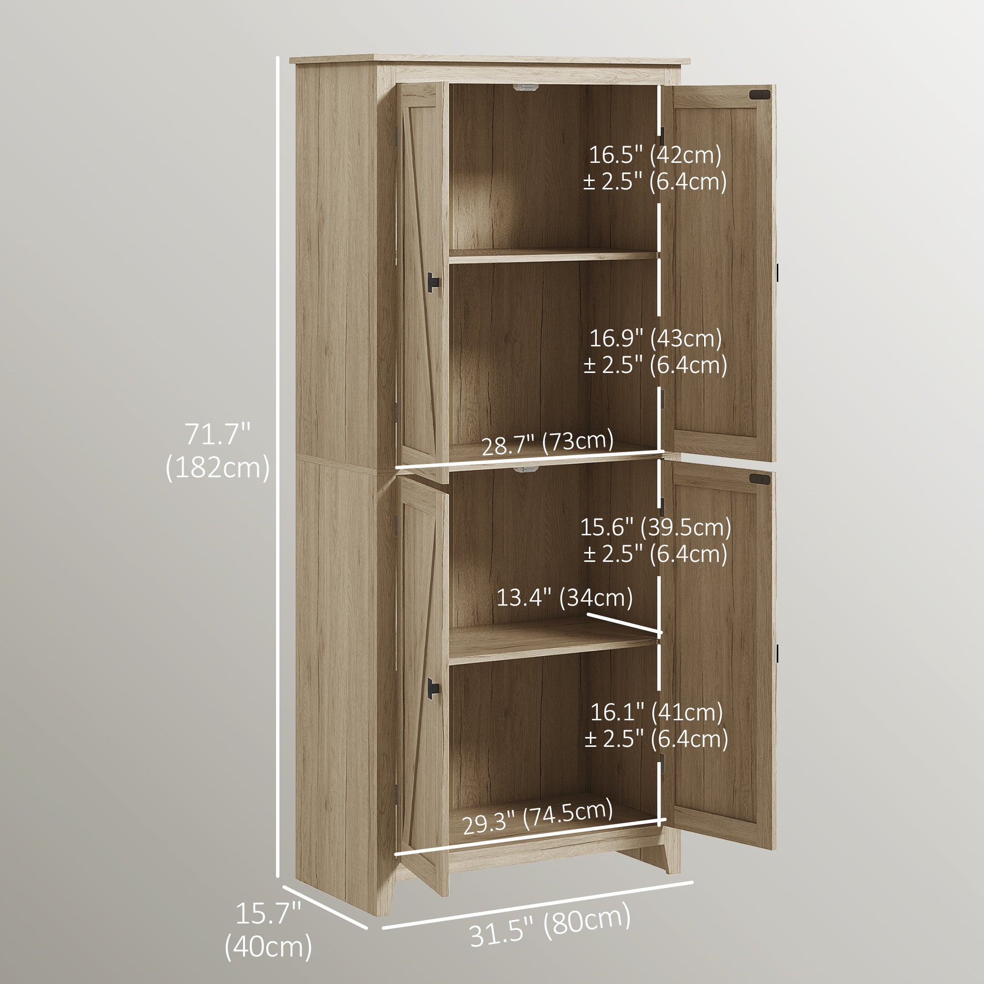 72" Storage Cabinet Pantry Natural Wood-DECOROLALA