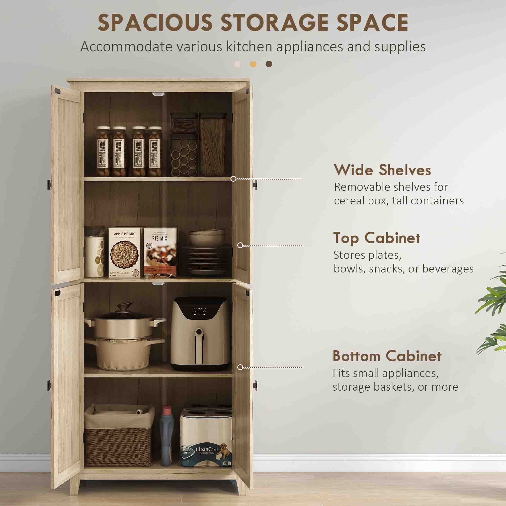 72" Storage Cabinet Pantry Natural Wood-DECOROLALA