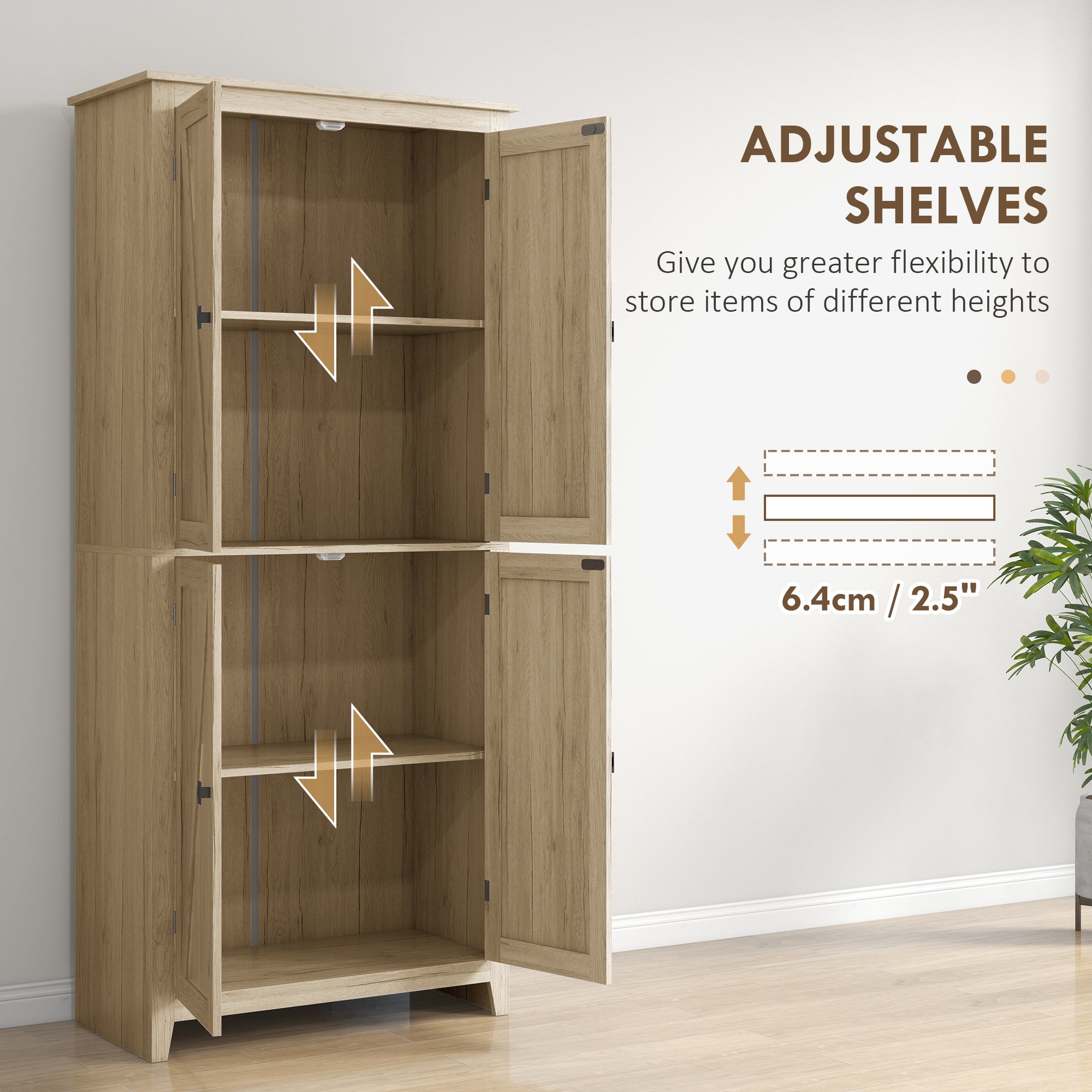 72" Storage Cabinet Pantry Natural Wood-DECOROLALA