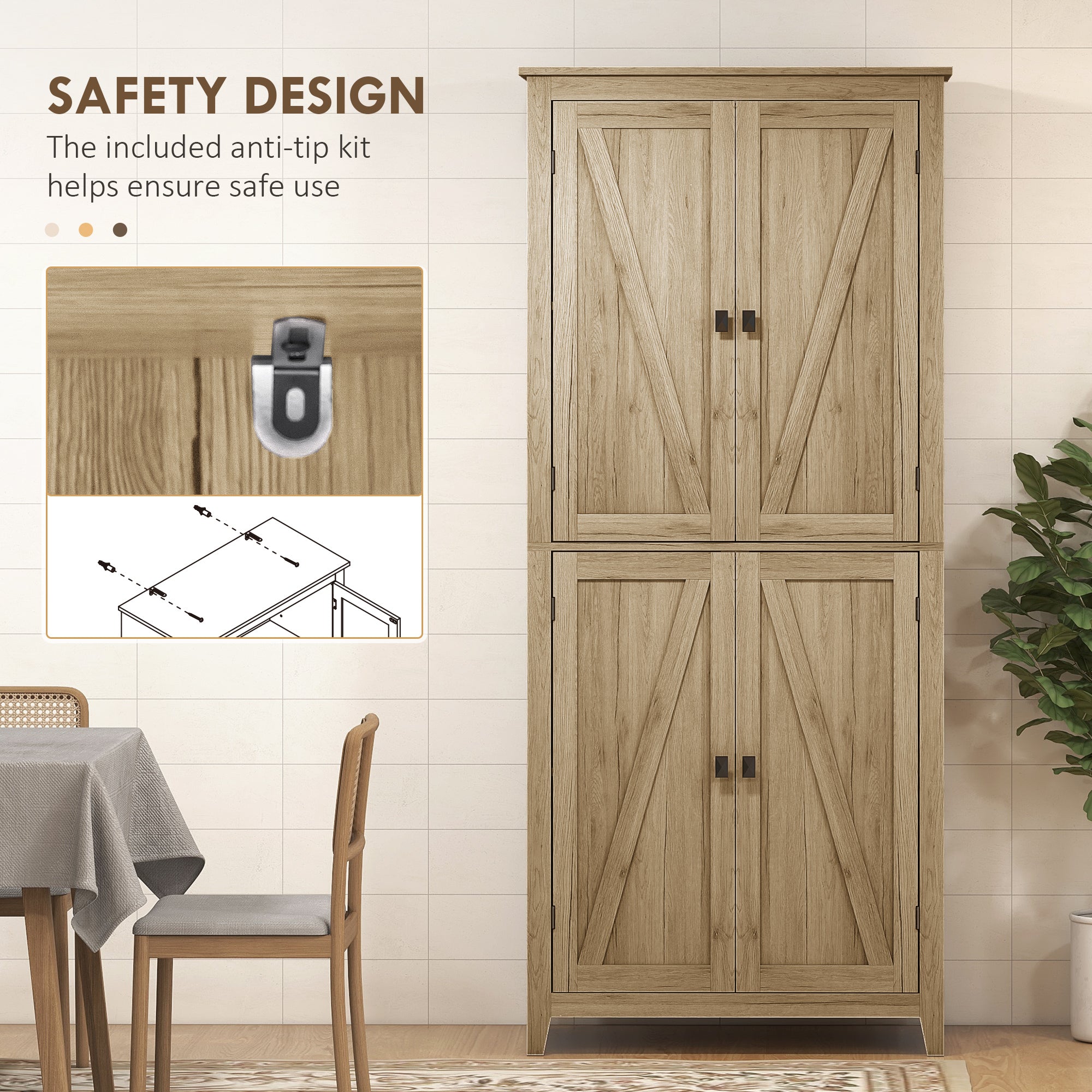 72" Storage Cabinet Pantry Natural Wood-DECOROLALA