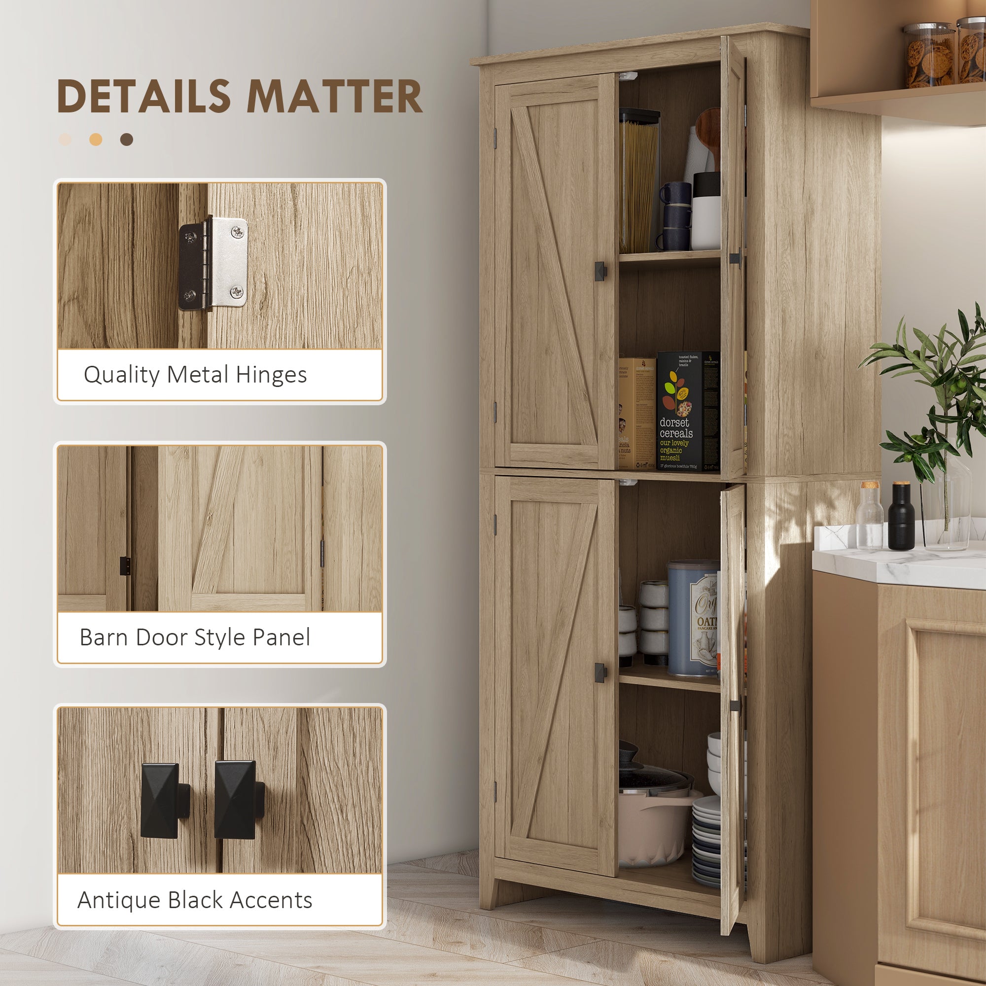 72" Storage Cabinet Pantry Natural Wood-DECOROLALA
