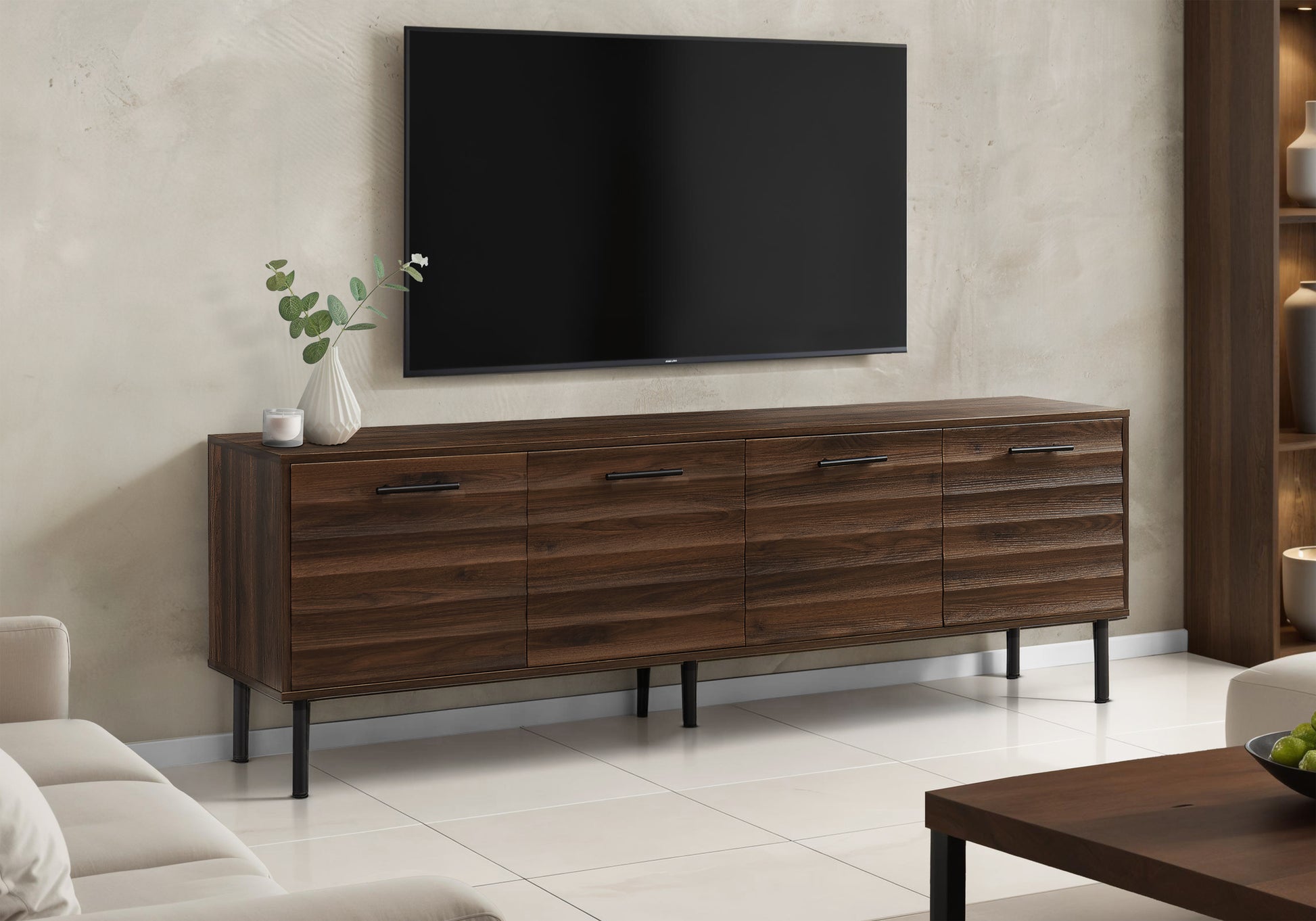 72" TV Stand with Storage, Dark Brown Wood-Look-Tv Stand-DECOROLALA