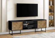 72" TV Stand with Wood-Look Doors - Black Metal Frame-Tv Stand-DECOROLALA