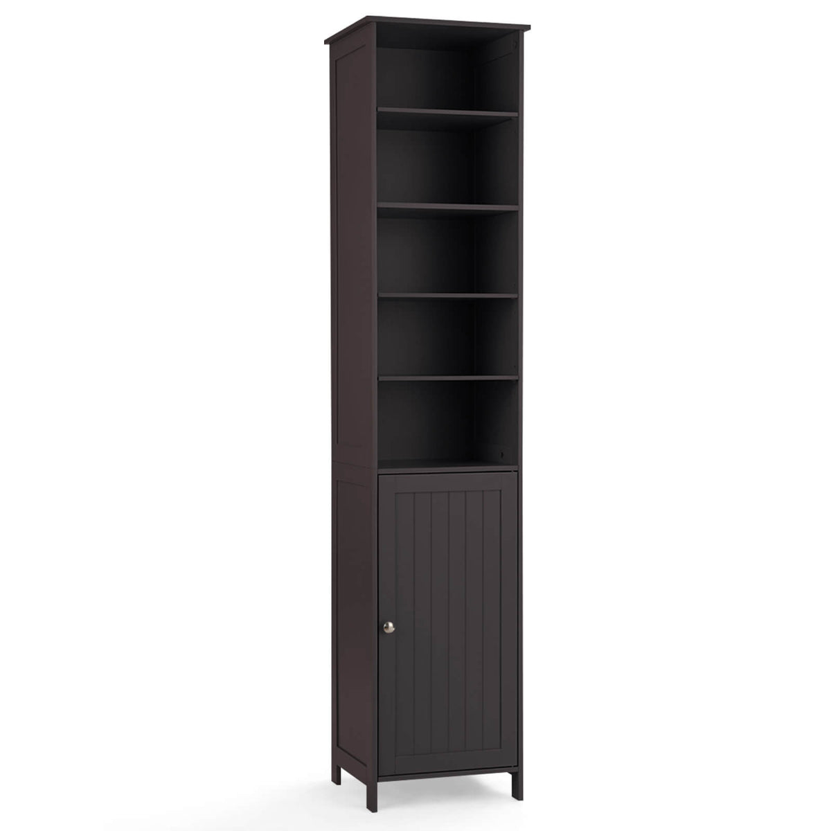 72" Tall Bathroom Storage Cabinet - 5-Shelf MDF Tower Brown-Bathroom Floor Cabinets-DECOROLALA