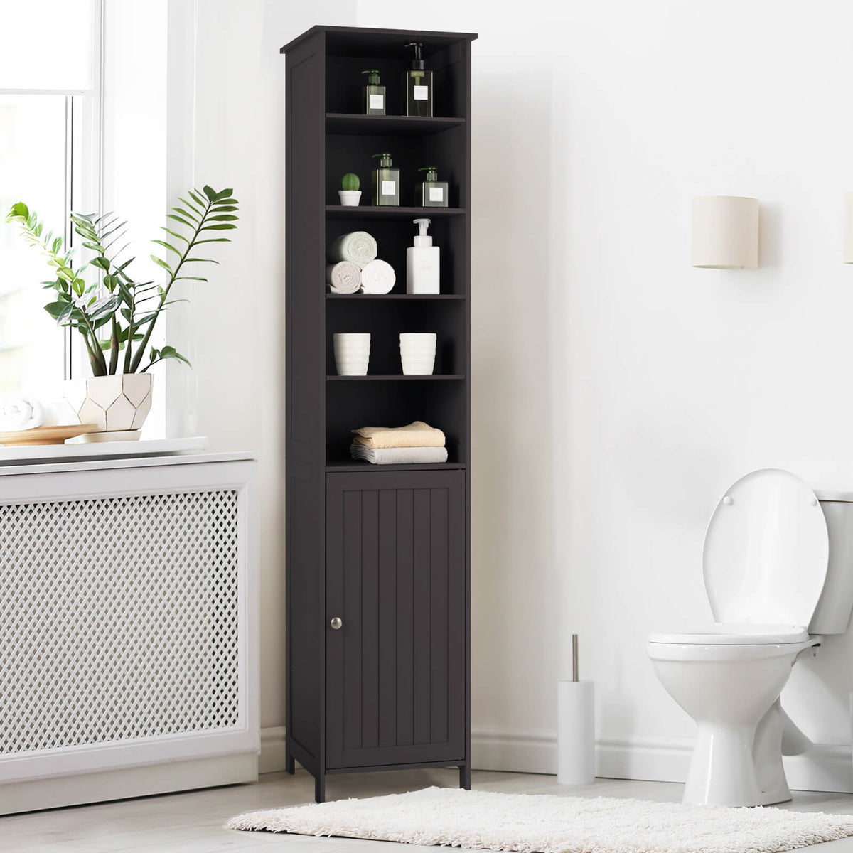 72" Tall Bathroom Storage Cabinet - 5-Shelf MDF Tower Brown-Bathroom Floor Cabinets-DECOROLALA