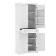 72” Tall Kitchen Cabinet Pantry Storage Cabinet with 4 Fluted Doors and 6 Door Shelves-White-Sideboards & Buffets-DECOROLALA