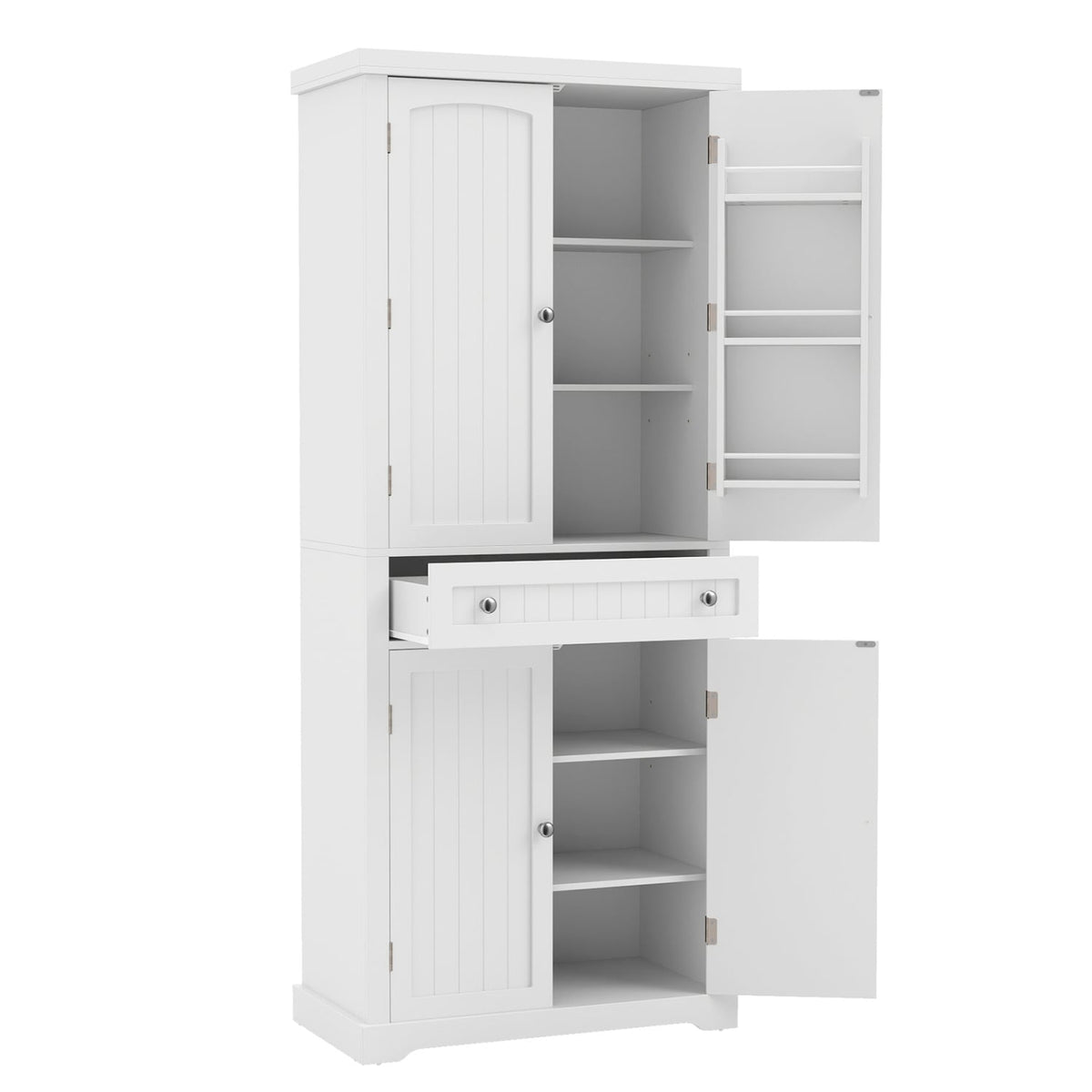 72” Tall Kitchen Cabinet Pantry Storage Cabinet with 4 Fluted Doors and 6 Door Shelves-White-Sideboards & Buffets-DECOROLALA