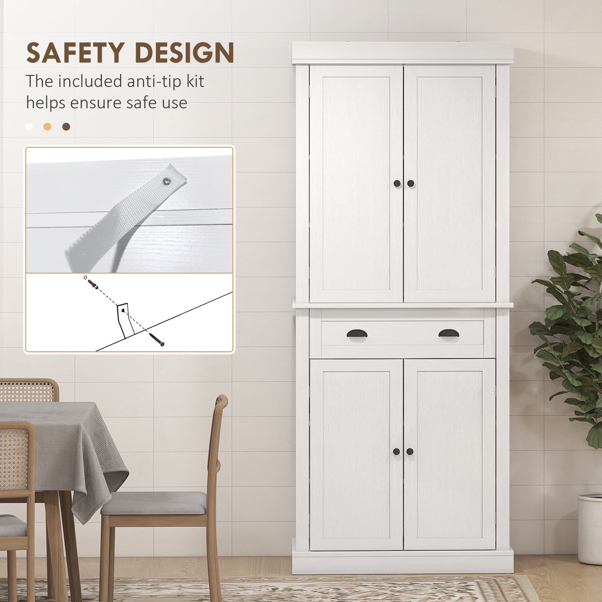 72" Tall Pantry Cabinet - Kitchen Storage with 4 Doors, Drawer & Shelves White-DECOROLALA