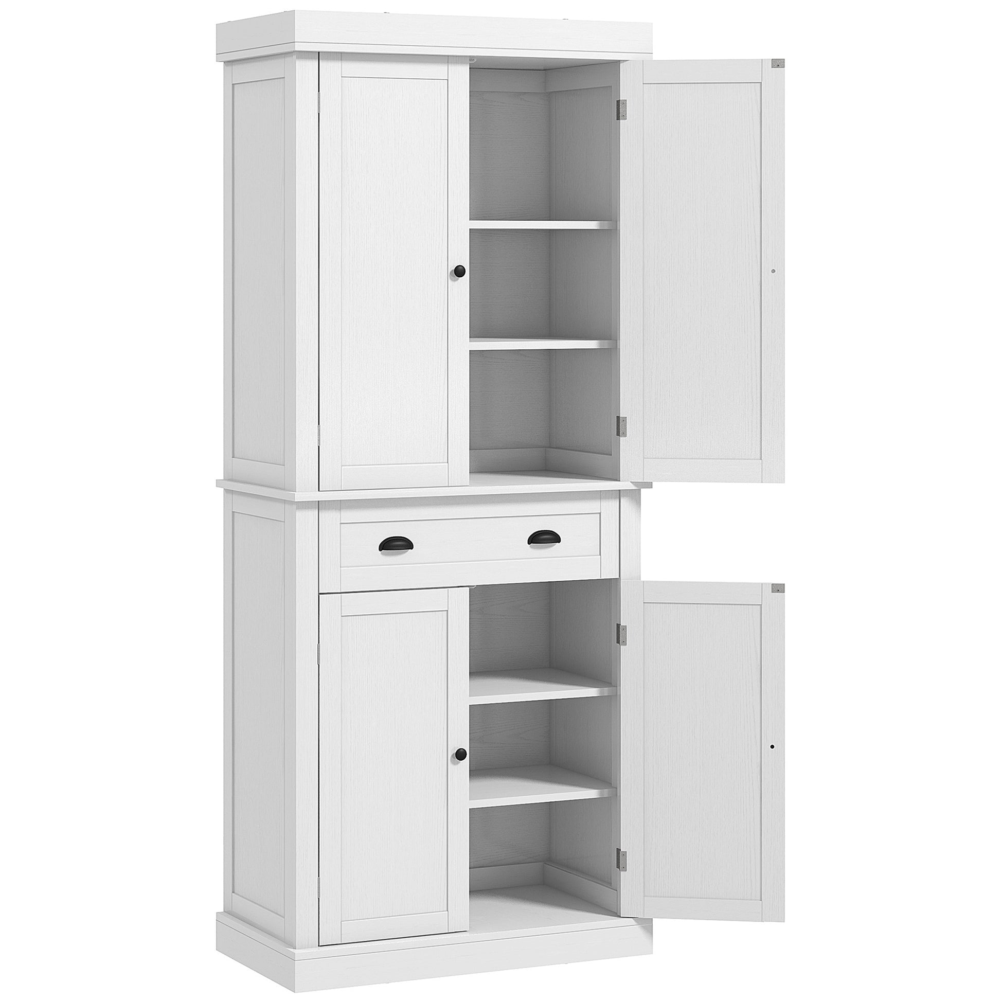 72" Tall Pantry Cabinet - Kitchen Storage with 4 Doors, Drawer & Shelves White-DECOROLALA