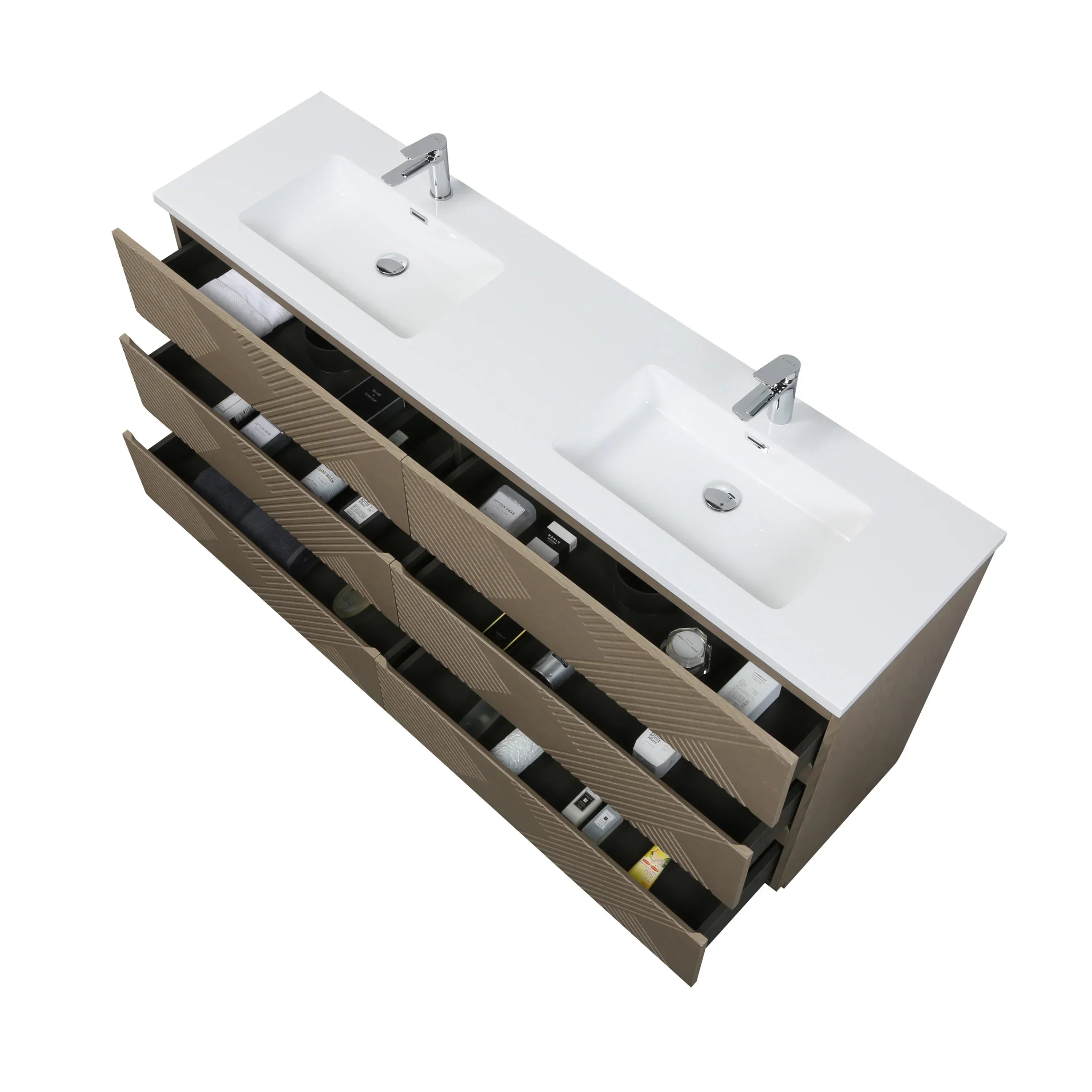 72" Taupe Oak Freestanding Double Sink Vanity with Black Engineered Quartz Countertop-Migration_Bathroom Vanities-DECOROLALA