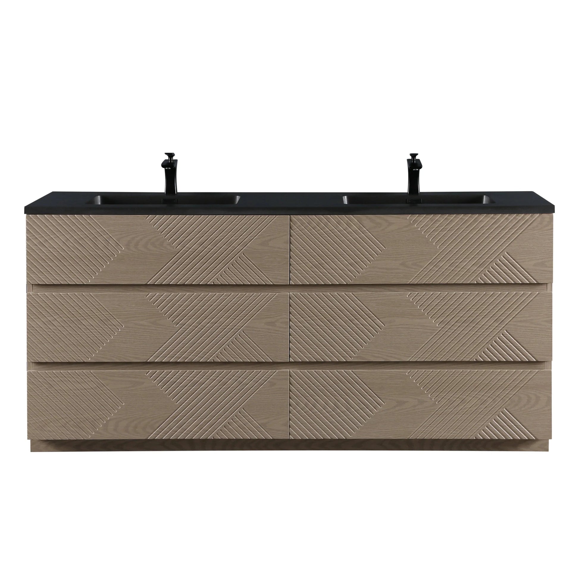 72" Taupe Oak Freestanding Double Sink Vanity with Black Engineered Quartz Countertop-Migration_Bathroom Vanities-DECOROLALA