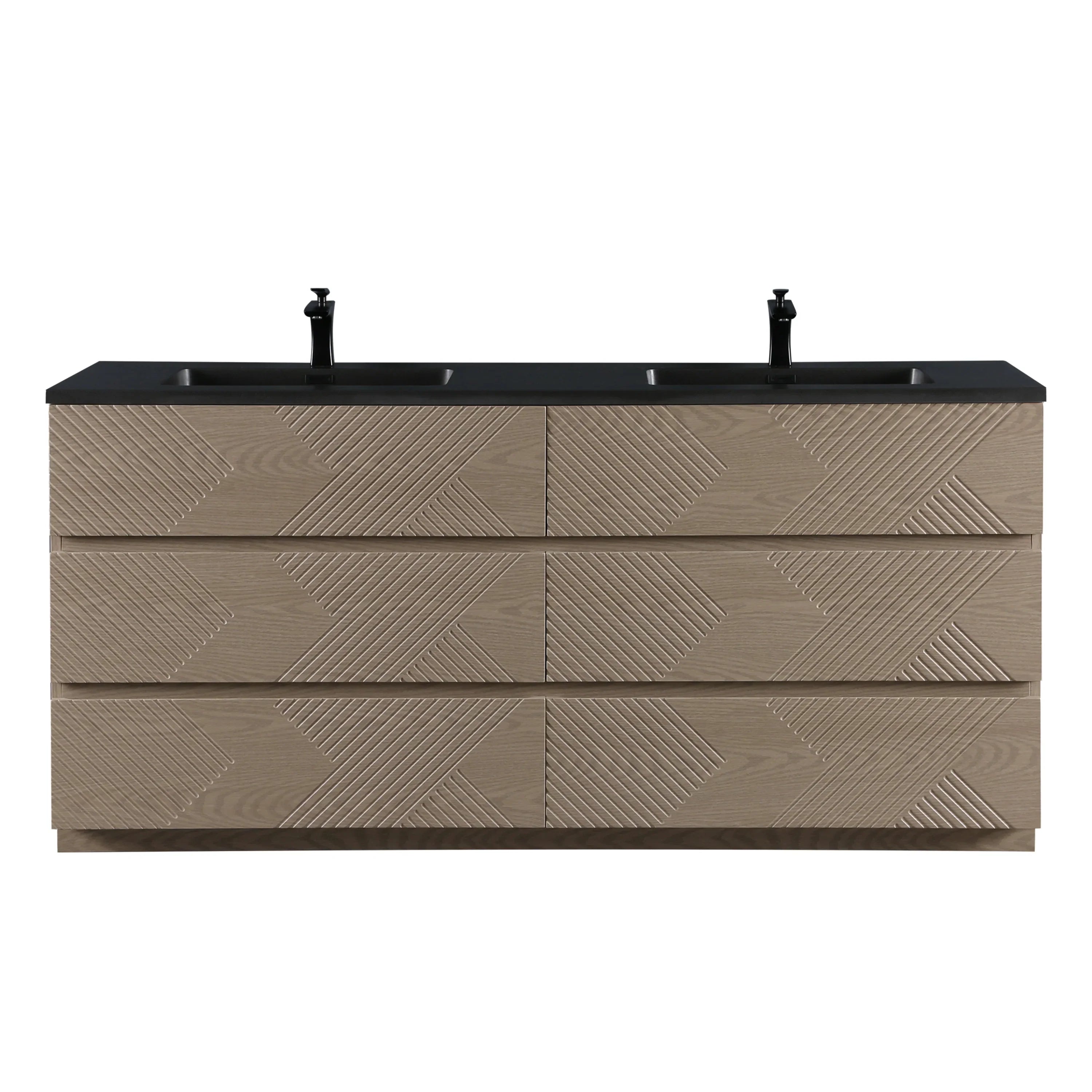 72" Taupe Oak Freestanding Double Sink Vanity with Black Engineered Quartz Countertop-Migration_Bathroom Vanities-DECOROLALA