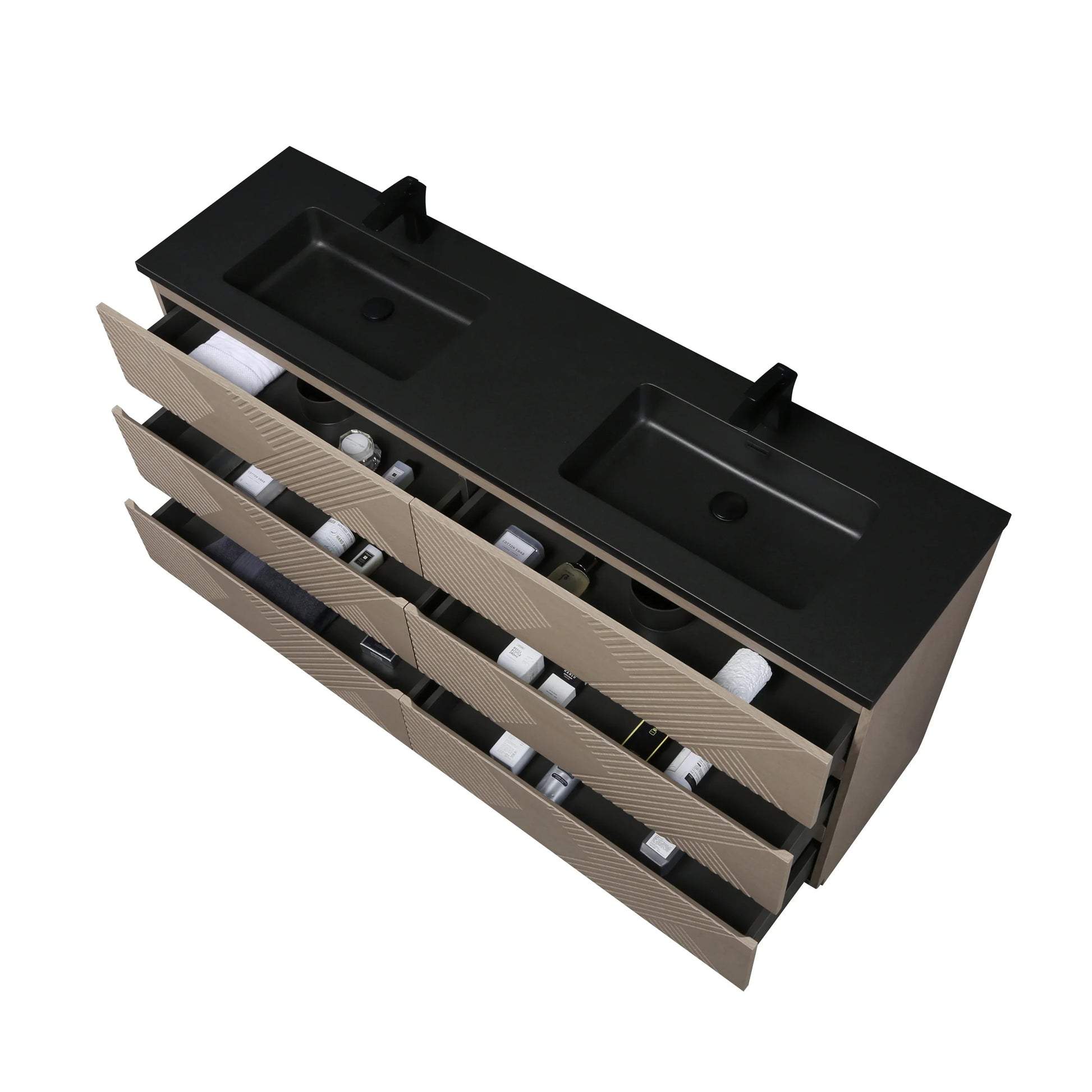 72" Taupe Oak Freestanding Double Sink Vanity with Black Engineered Quartz Countertop-Migration_Bathroom Vanities-DECOROLALA