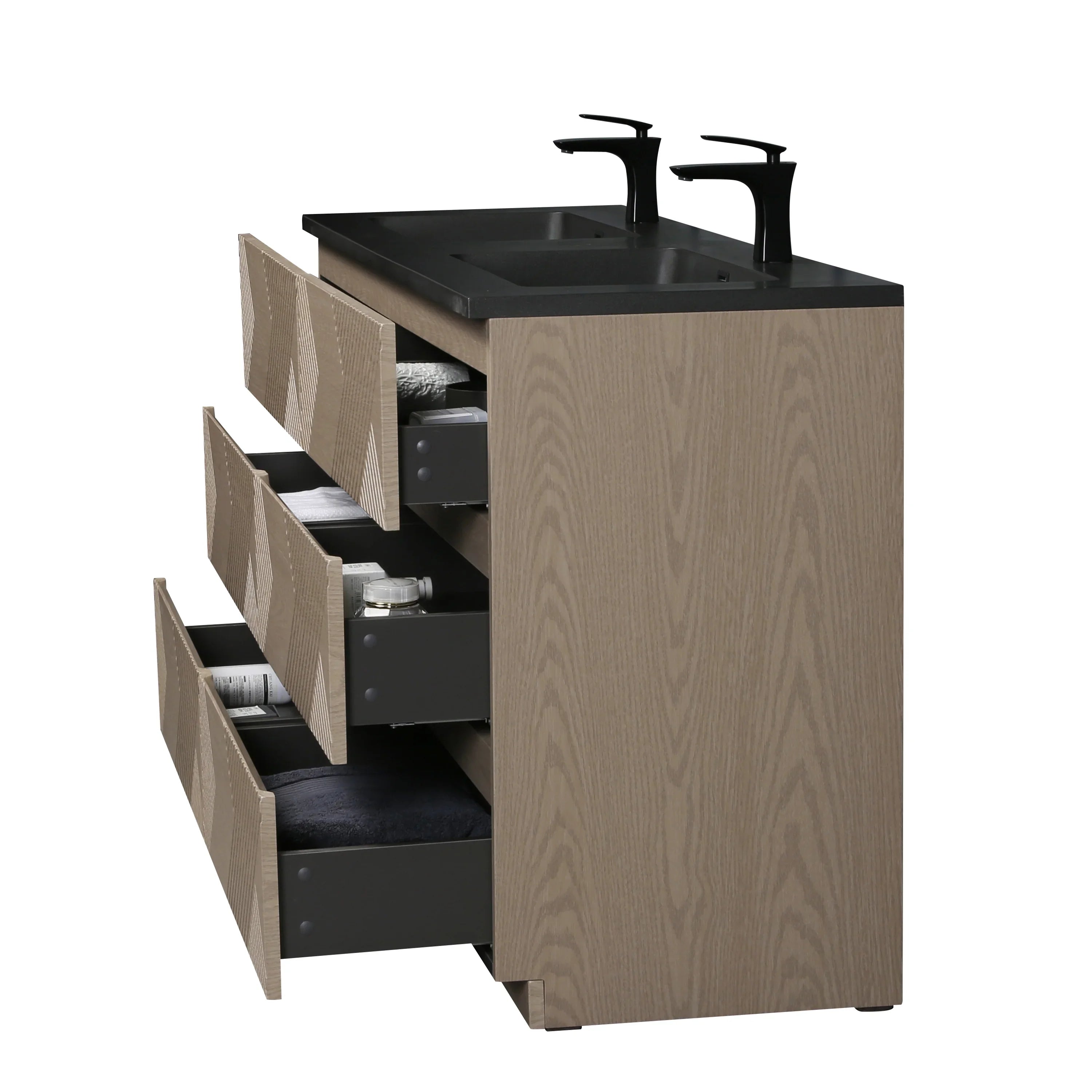 72" Taupe Oak Freestanding Double Sink Vanity with Black Engineered Quartz Countertop-Migration_Bathroom Vanities-DECOROLALA