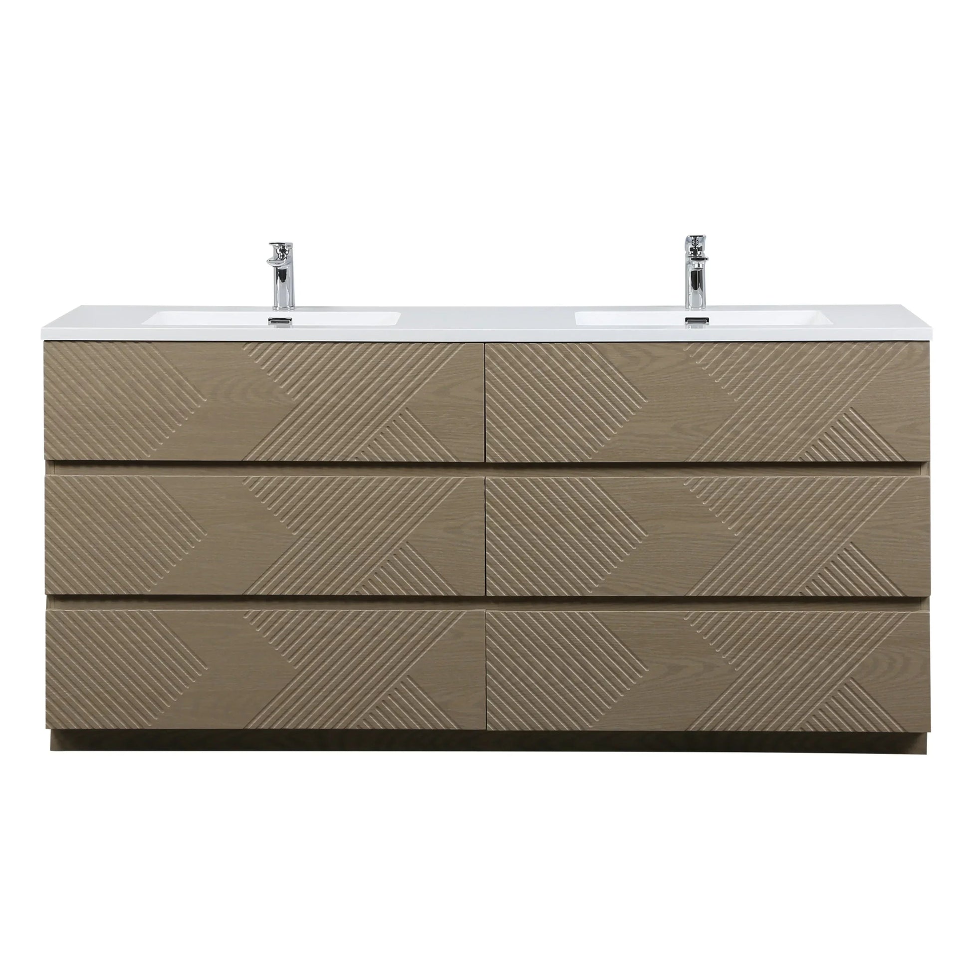72" Taupe Oak Freestanding Double Sink Vanity with White Polymarble Countertop-Migration_Bathroom Vanities-DECOROLALA