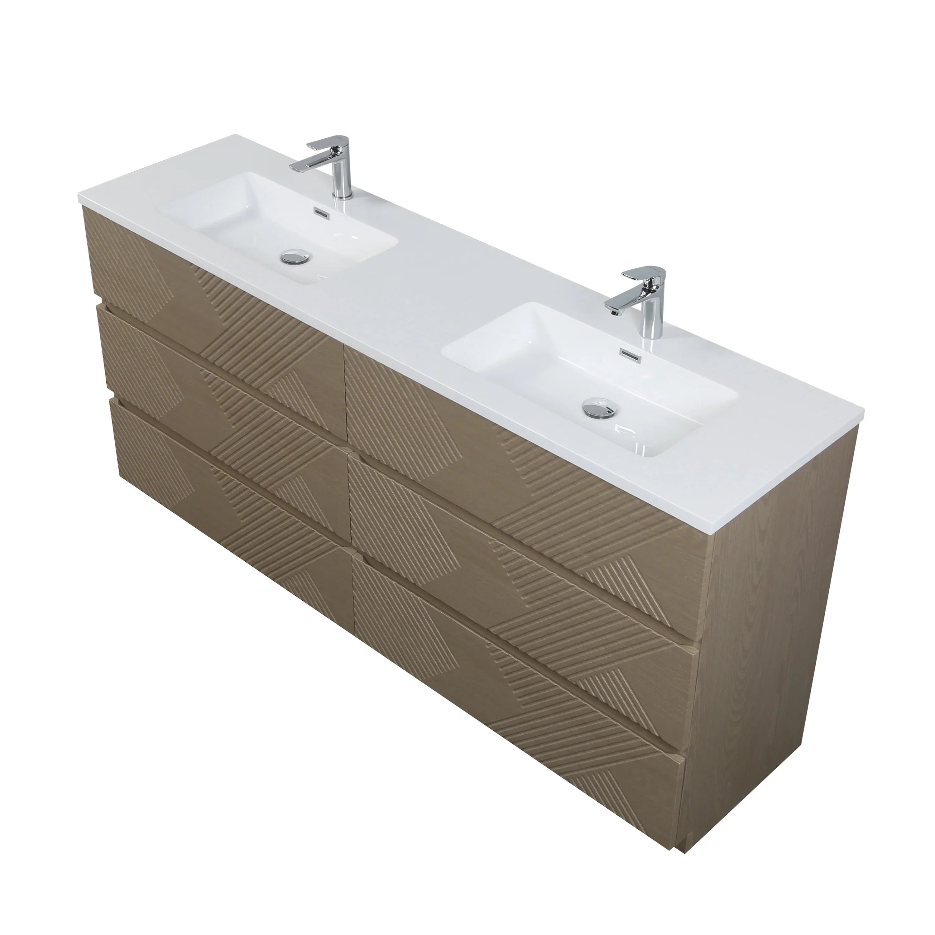 72" Taupe Oak Freestanding Double Sink Vanity with White Polymarble Countertop-Migration_Bathroom Vanities-DECOROLALA