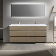 72" Taupe Oak Freestanding Double Sink Vanity with White Polymarble Countertop-Migration_Bathroom Vanities-DECOROLALA