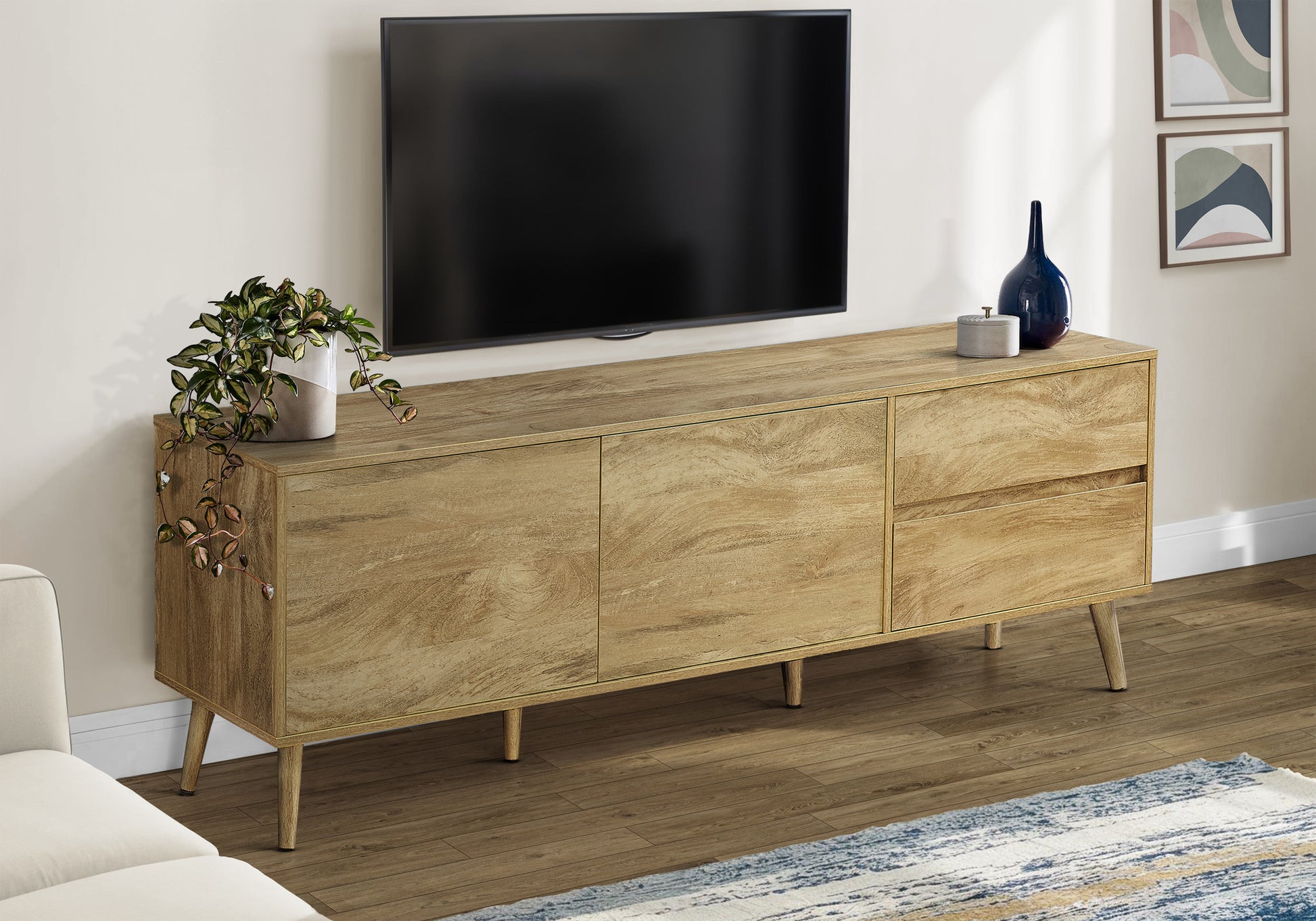 72" Walnut TV Stand with Storage-Tv Stand-DECOROLALA