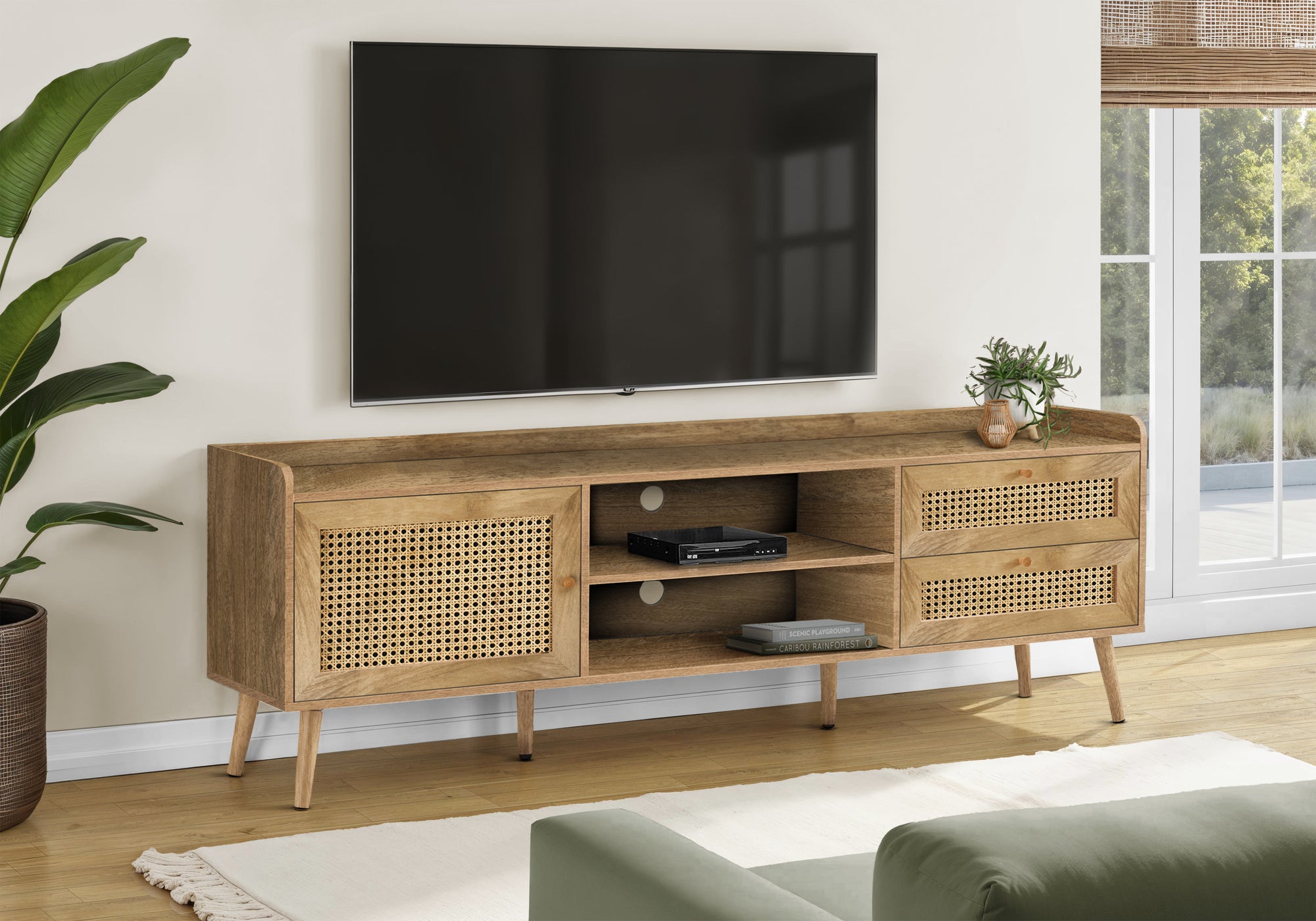 72" Walnut TV Stand with Storage-Tv Stand-DECOROLALA