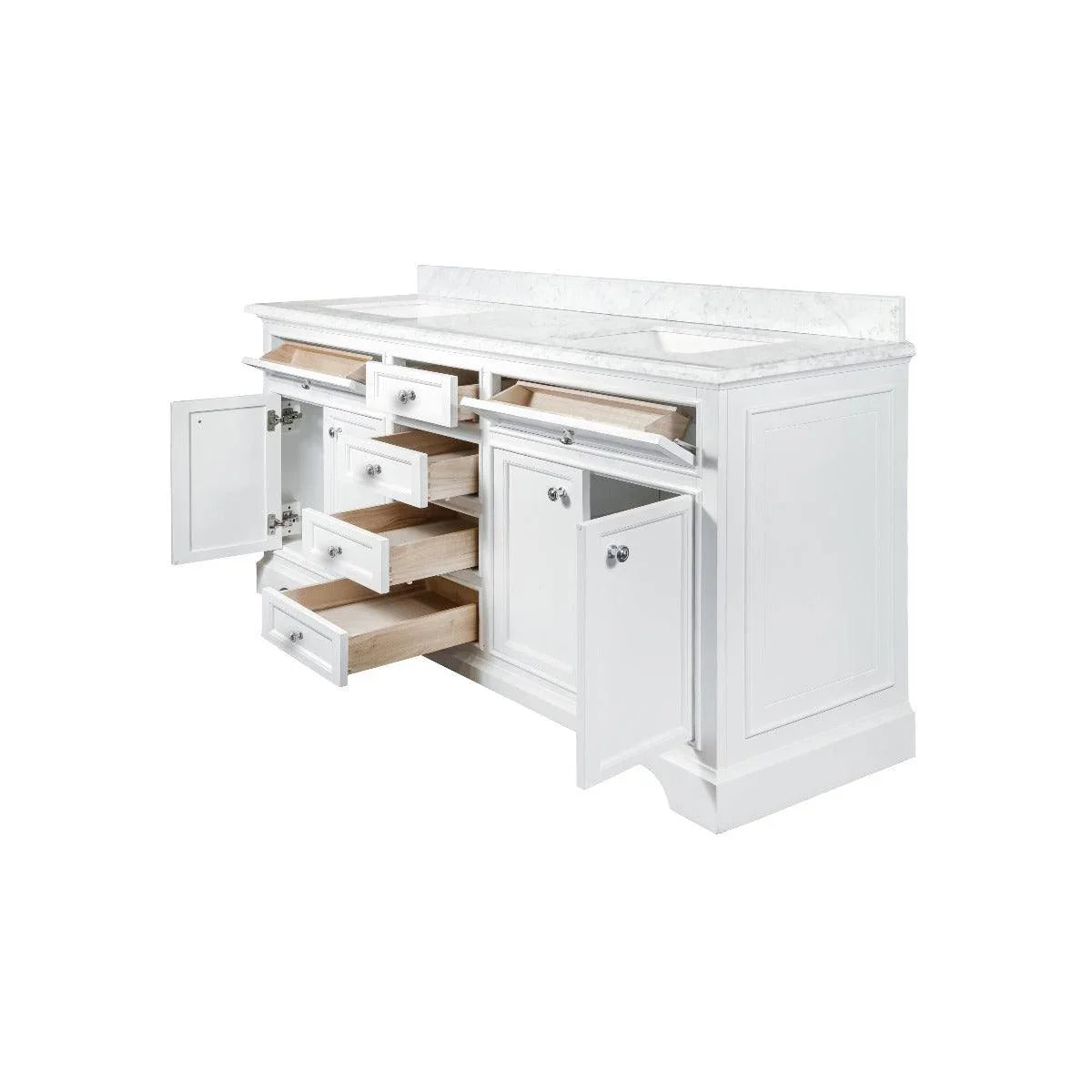 72" White Freestanding Double Sink Bathroom Vanity with Carrera Marble Countertop-Migration_Bathroom Vanities-DECOROLALA