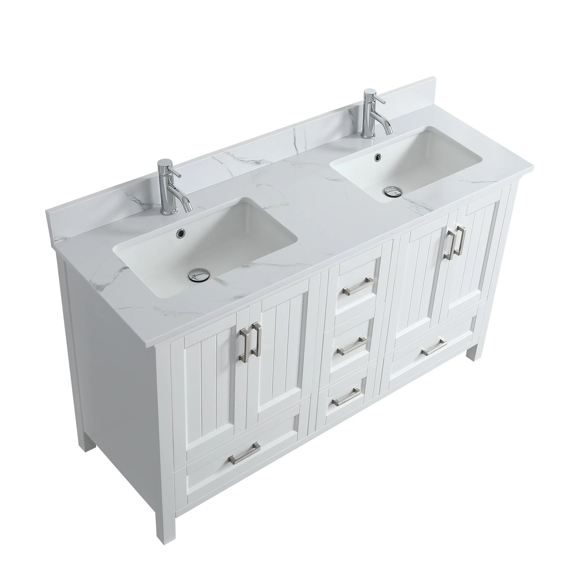 72" White Freestanding Double Sink Bathroom Vanity with Engineered Calcutta Marble Countertop-Migration_Bathroom Vanities-DECOROLALA