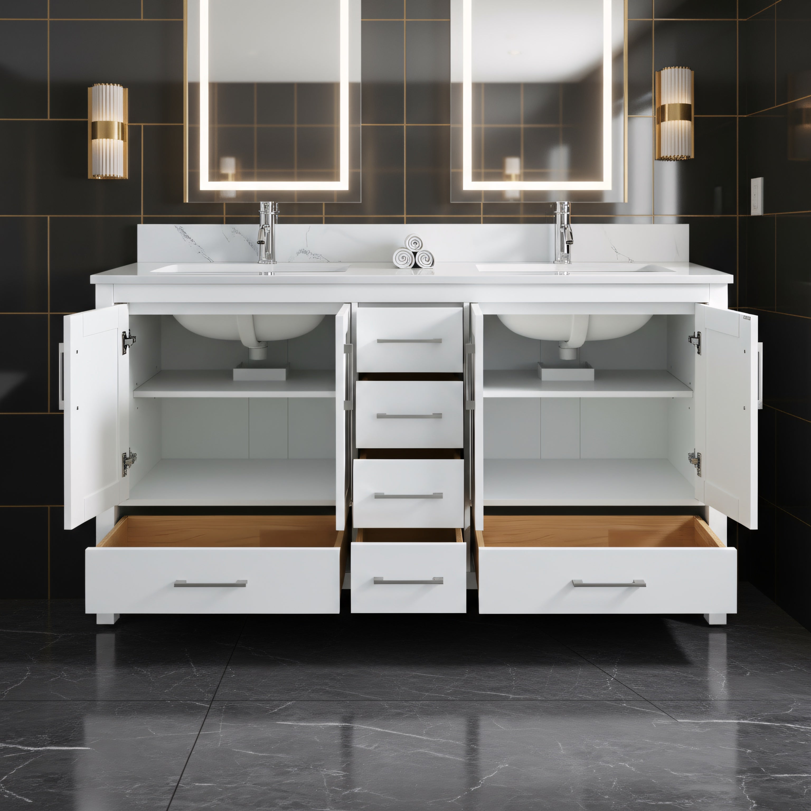 72" White Freestanding Double Sink Bathroom Vanity with Engineered Calcutta Marble-Migration_Bathroom Vanities-DECOROLALA
