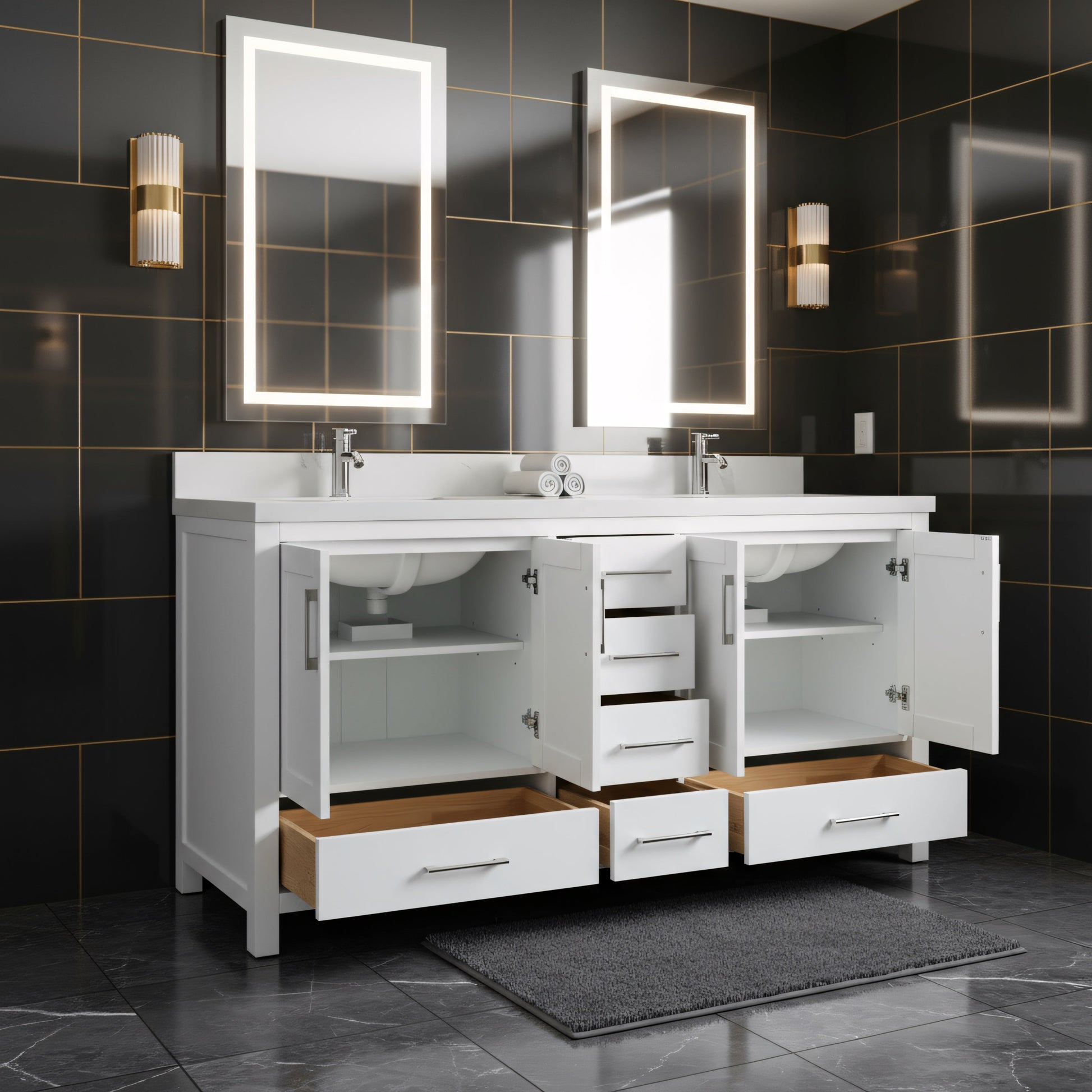72" White Freestanding Double Sink Bathroom Vanity with Engineered Calcutta Marble-Migration_Bathroom Vanities-DECOROLALA