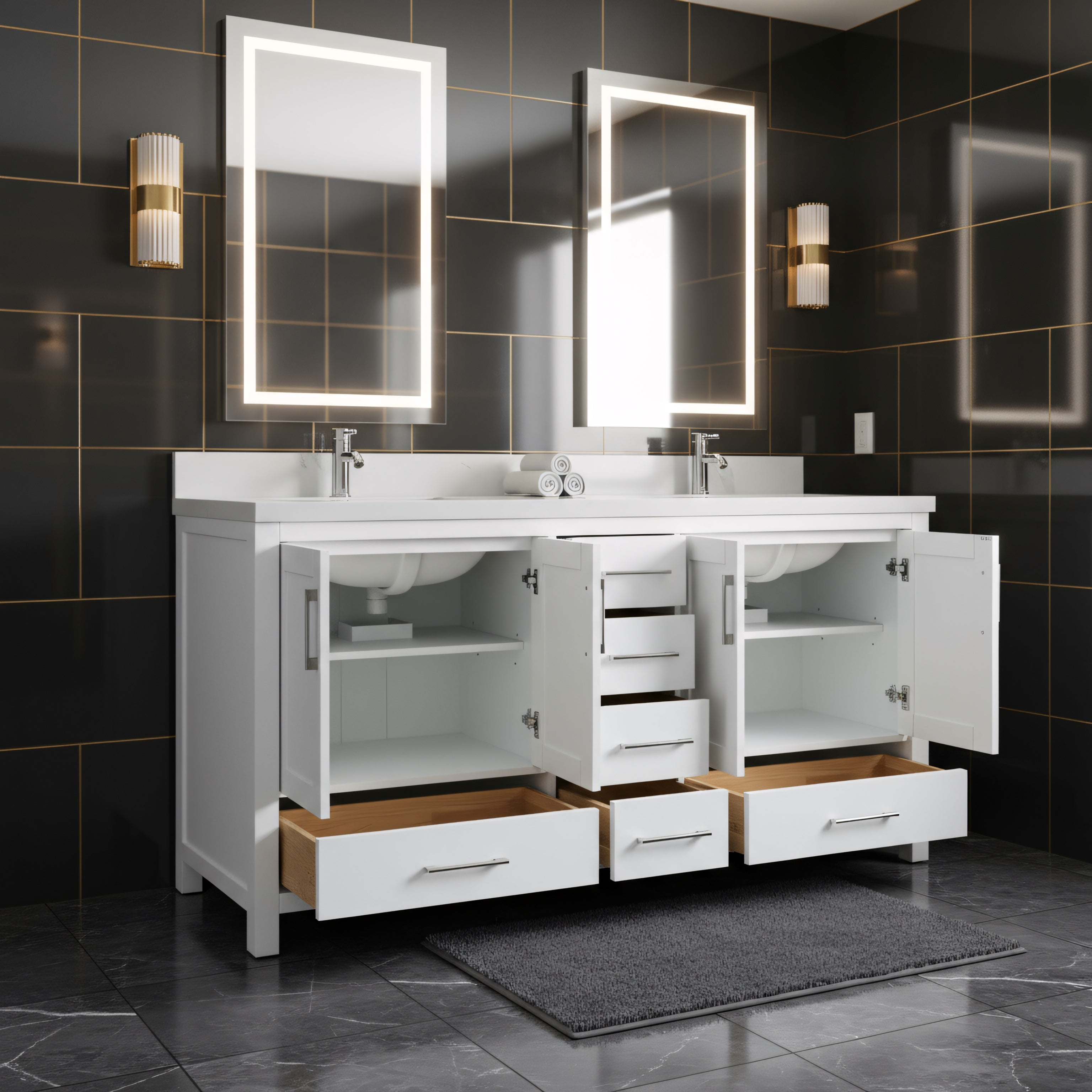 72" White Freestanding Double Sink Bathroom Vanity with Engineered Calcutta Marble-Migration_Bathroom Vanities-DECOROLALA