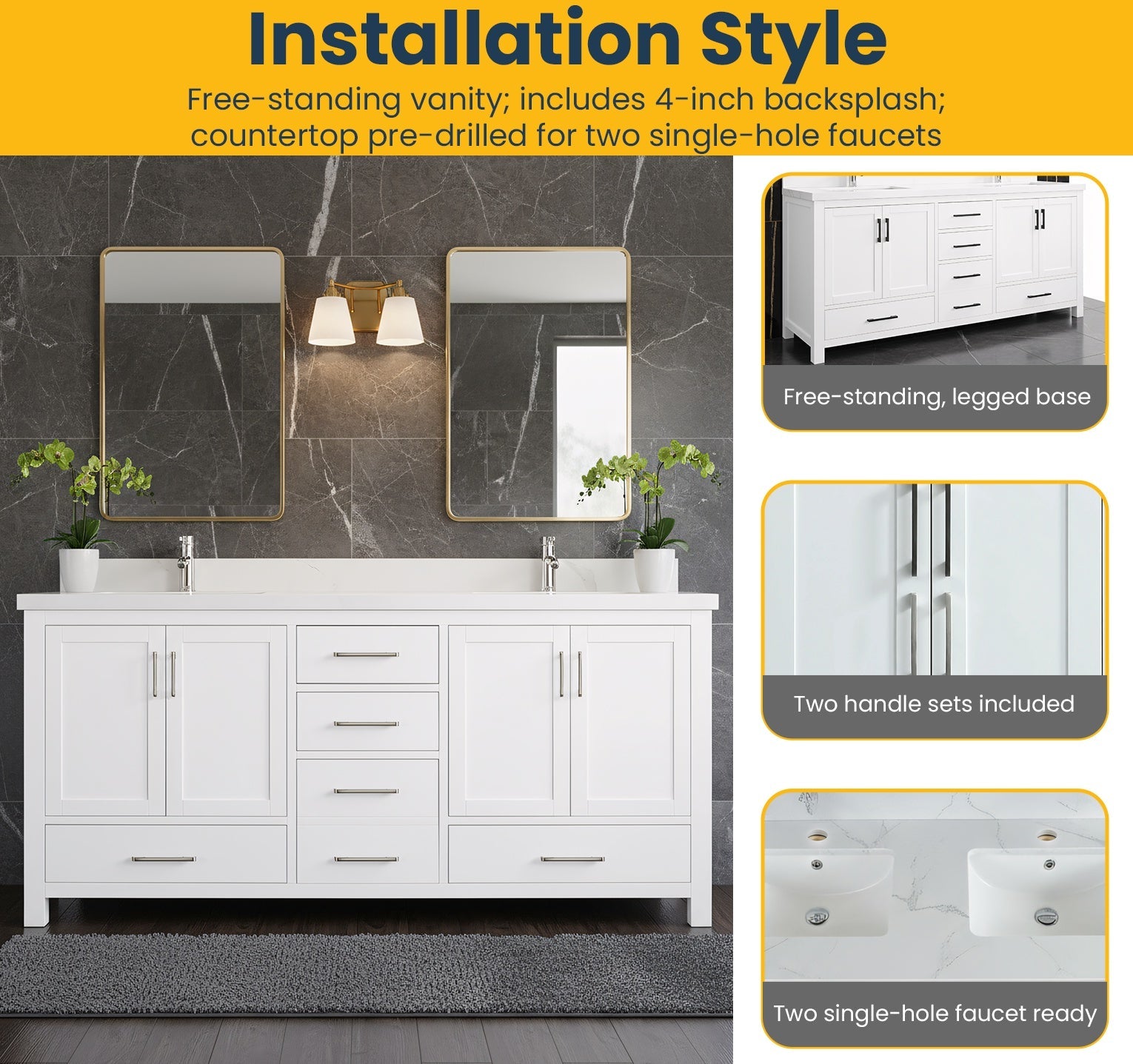 72" White Freestanding Double Sink Bathroom Vanity with Engineered Calcutta Marble-Migration_Bathroom Vanities-DECOROLALA