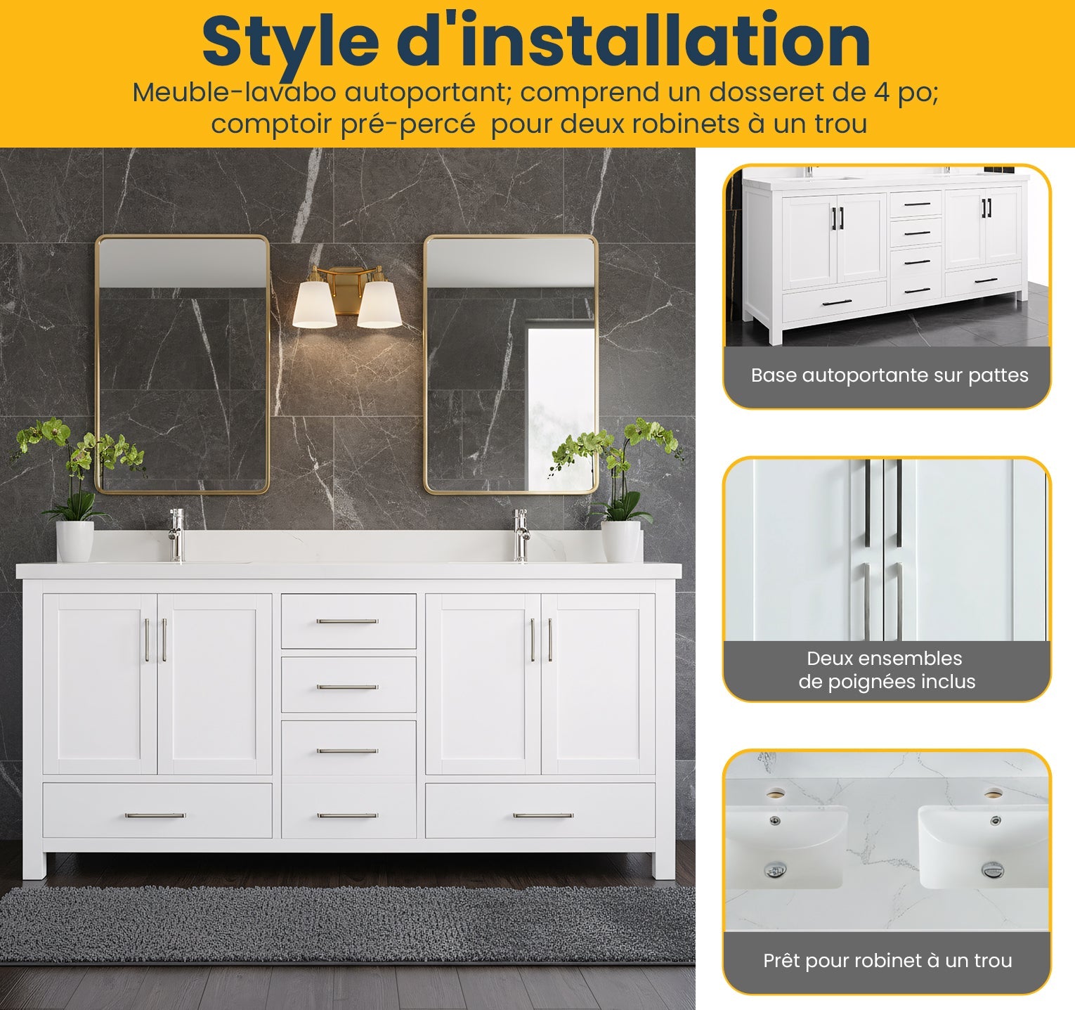 72" White Freestanding Double Sink Bathroom Vanity with Engineered Calcutta Marble-Migration_Bathroom Vanities-DECOROLALA