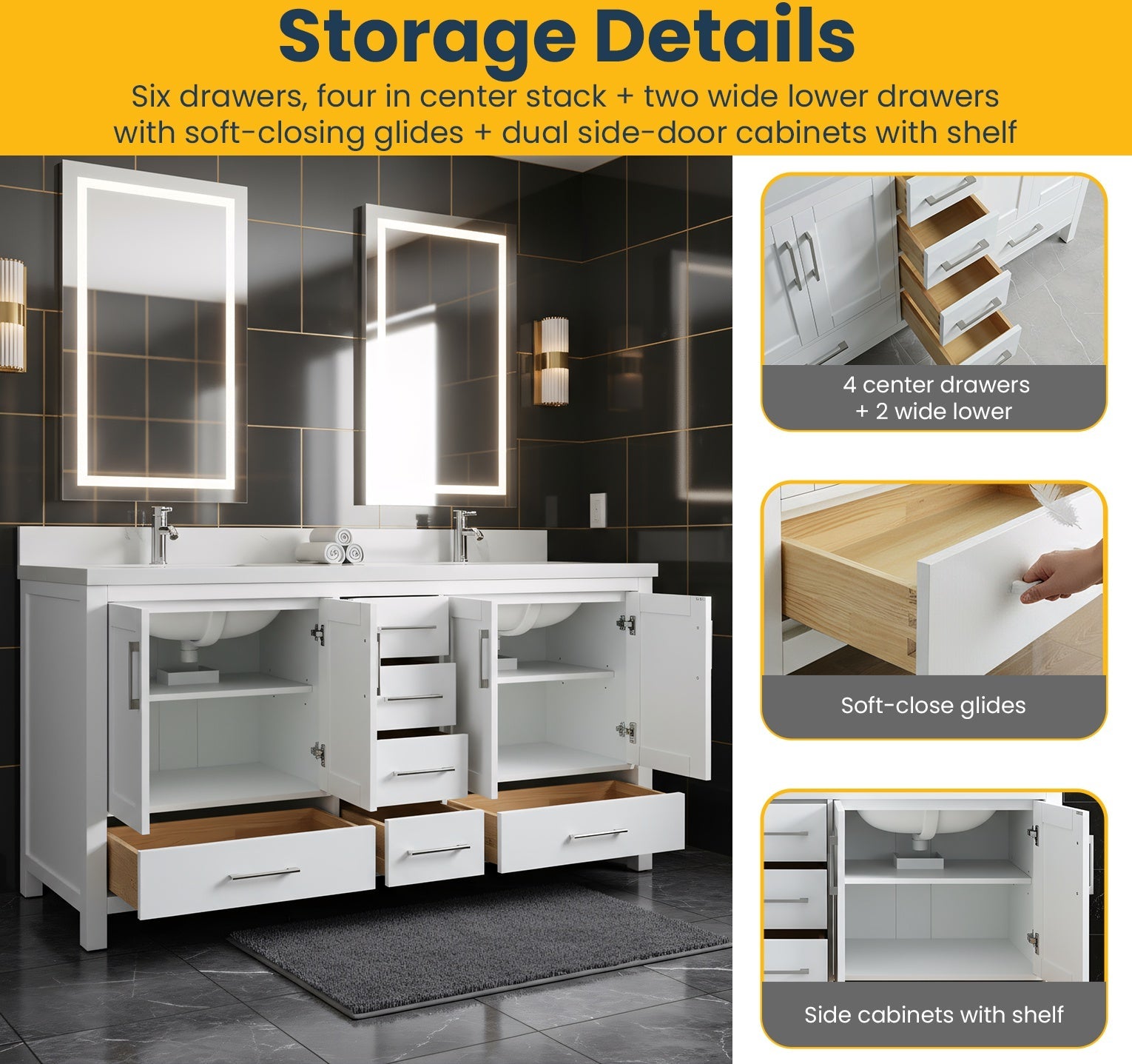 72" White Freestanding Double Sink Bathroom Vanity with Engineered Calcutta Marble-Migration_Bathroom Vanities-DECOROLALA