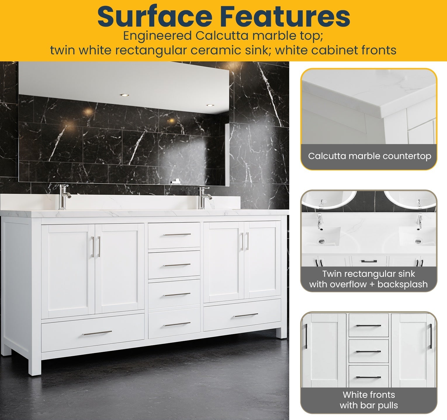 72" White Freestanding Double Sink Bathroom Vanity with Engineered Calcutta Marble-Migration_Bathroom Vanities-DECOROLALA