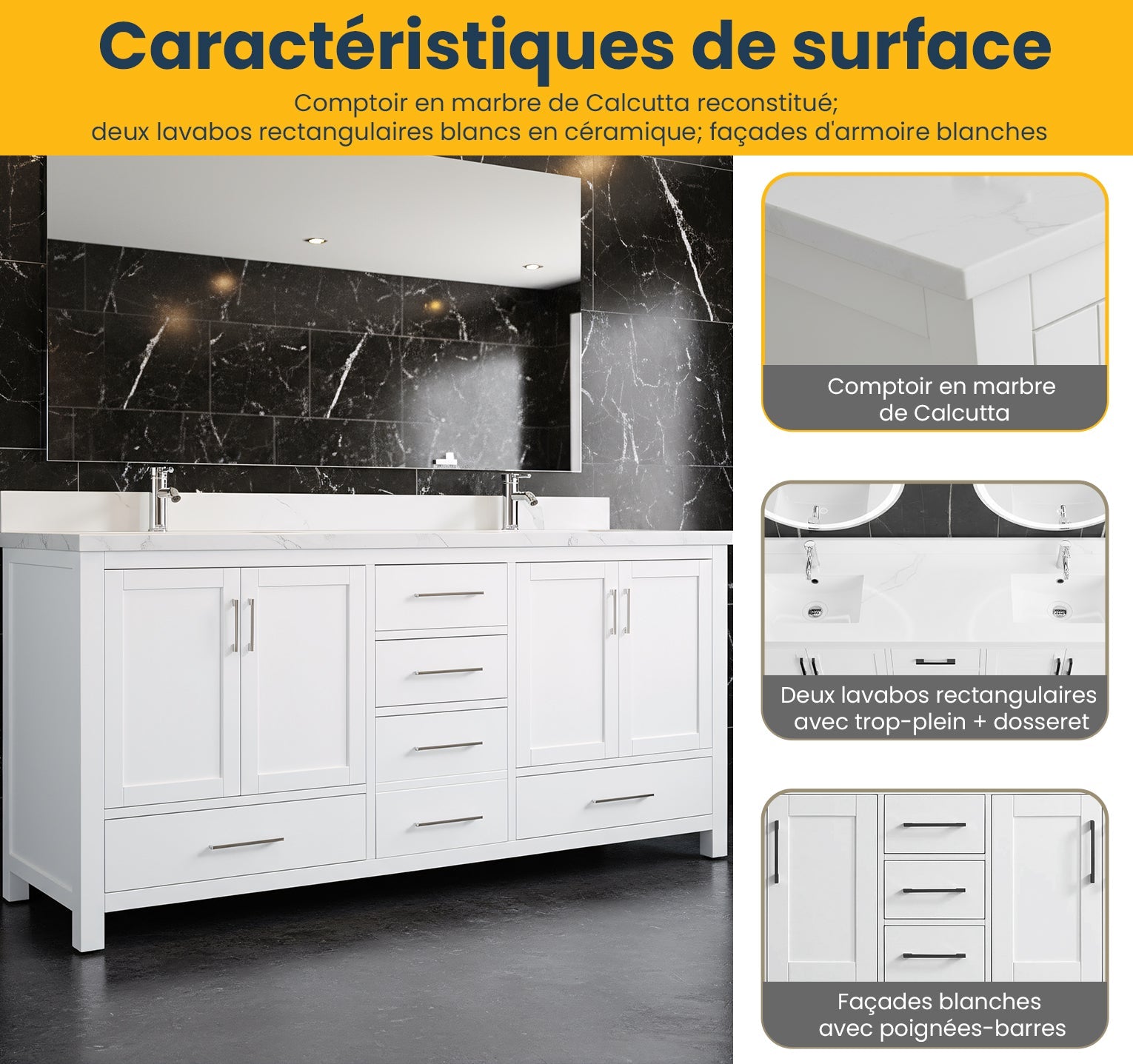 72" White Freestanding Double Sink Bathroom Vanity with Engineered Calcutta Marble-Migration_Bathroom Vanities-DECOROLALA