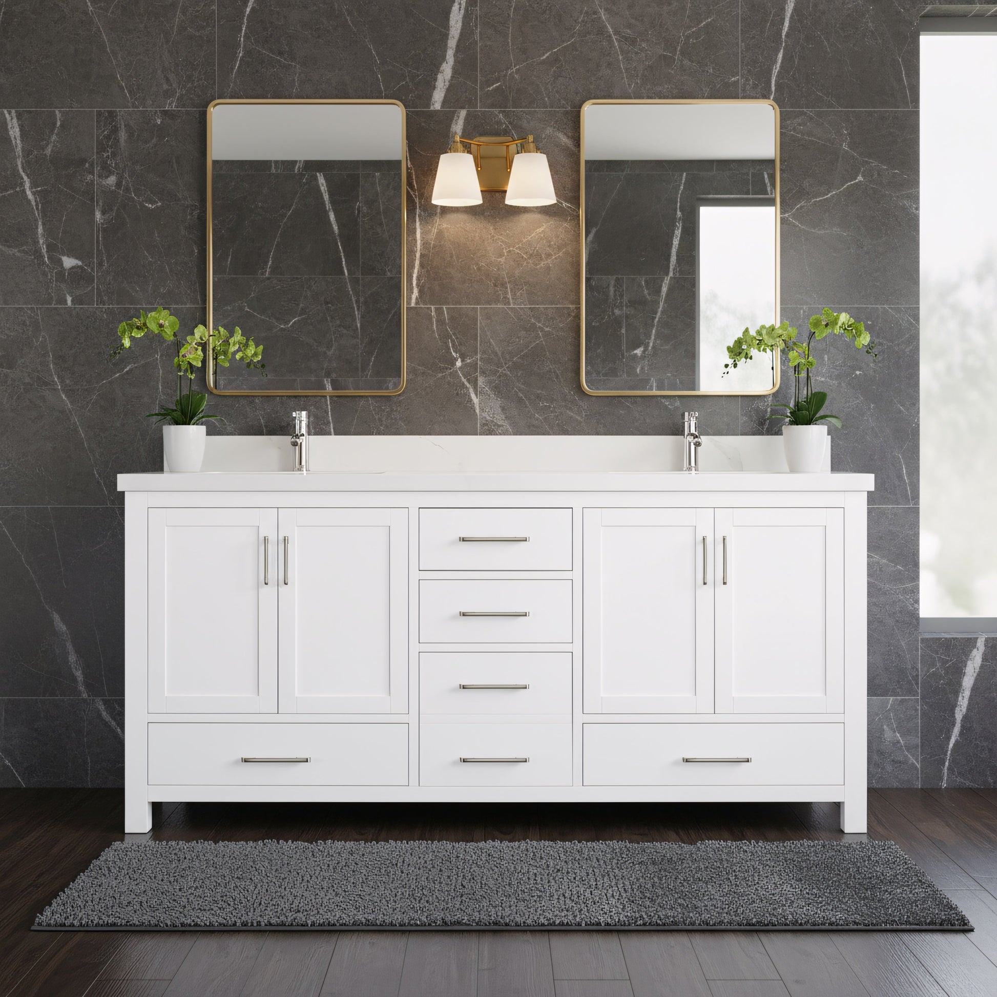 72" White Freestanding Double Sink Bathroom Vanity with Engineered Calcutta Marble-Migration_Bathroom Vanities-DECOROLALA