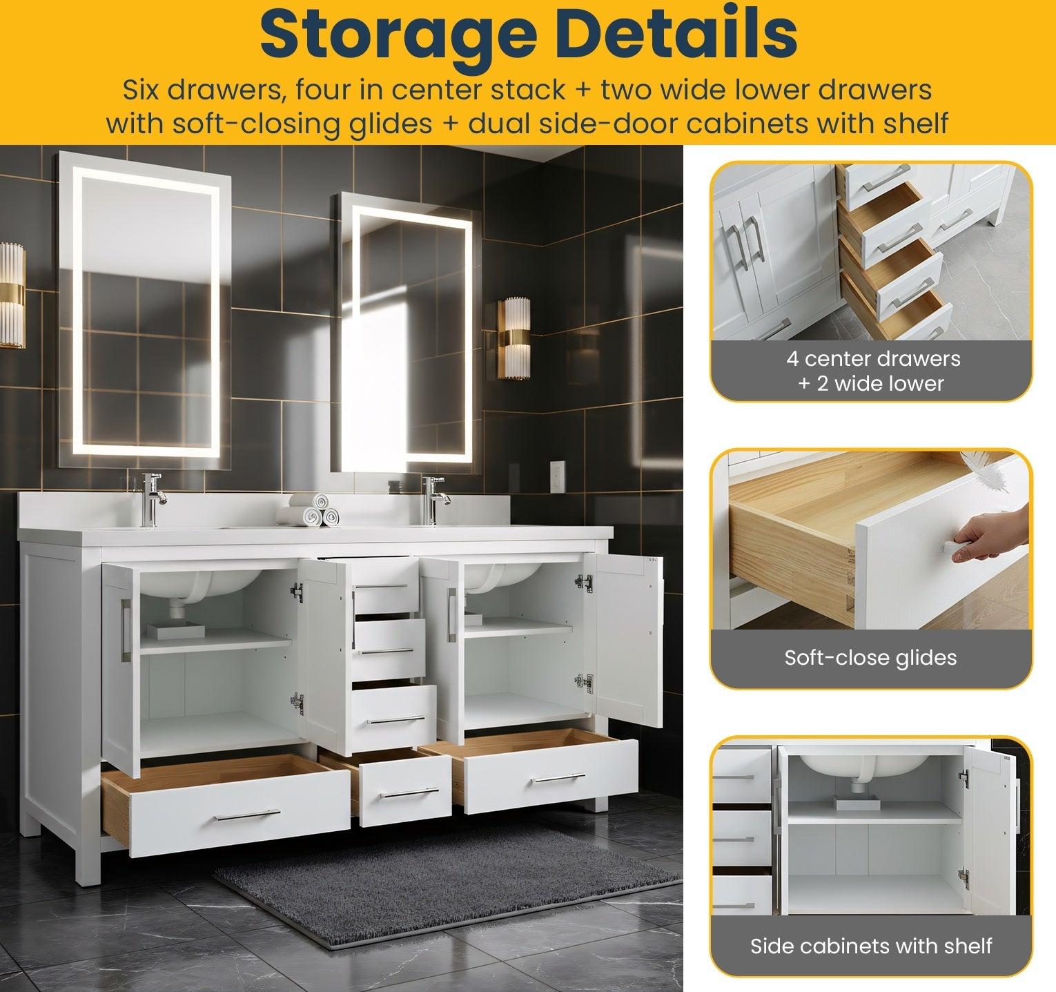 72" White Freestanding Double Sink Bathroom Vanity with Snow White Quartz Countertop-Migration_Bathroom Vanities-DECOROLALA