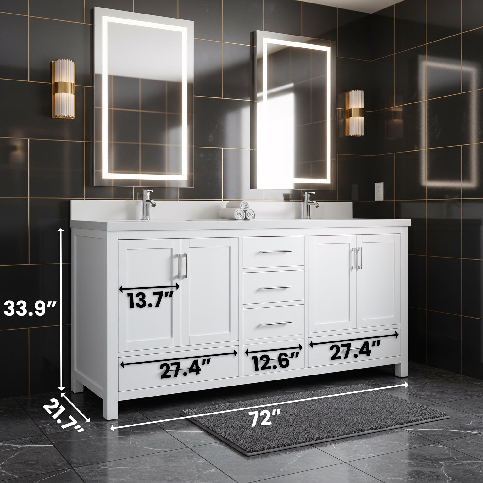 72" White Freestanding Double Sink Bathroom Vanity with Snow White Quartz Countertop-Migration_Bathroom Vanities-DECOROLALA