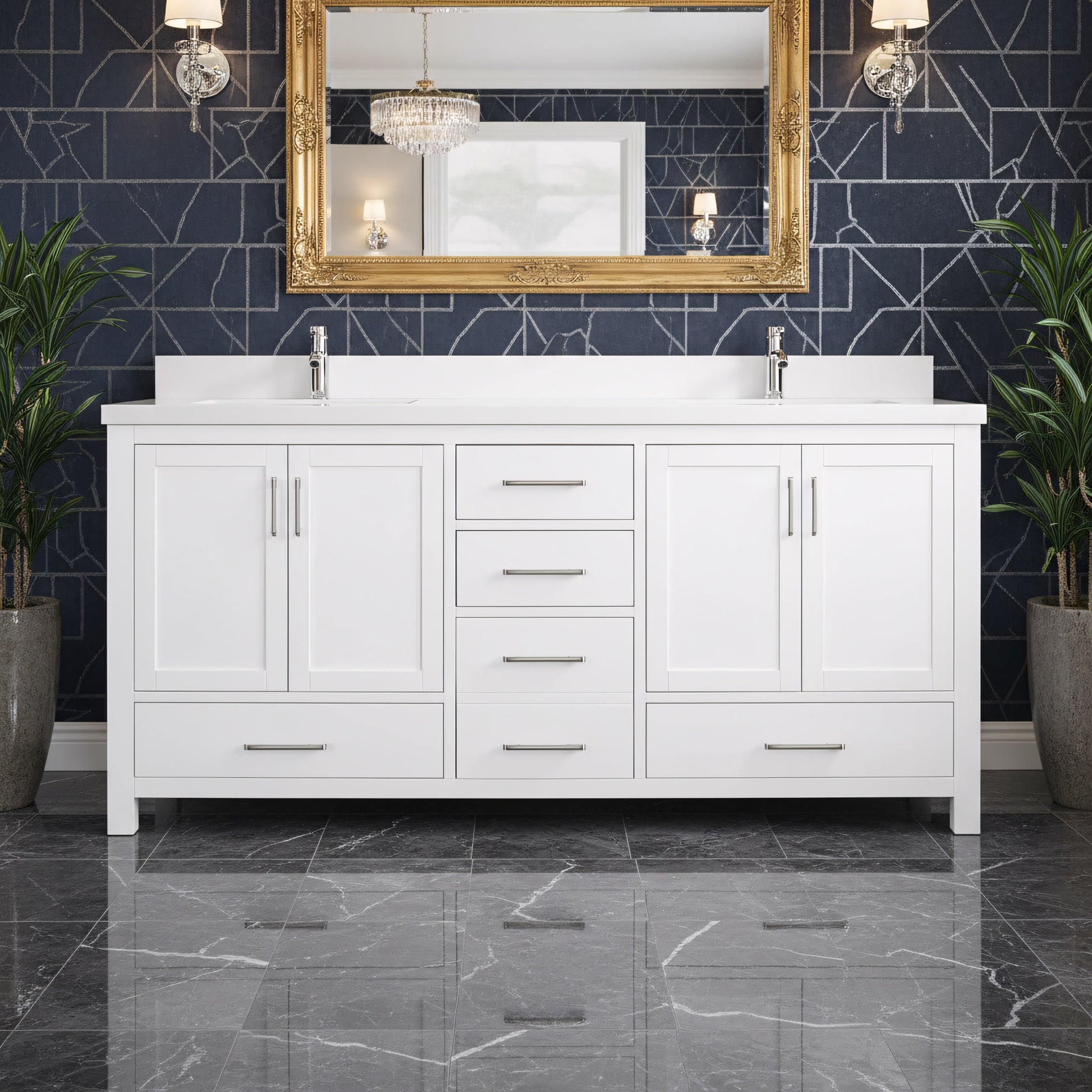 72" White Freestanding Double Sink Bathroom Vanity with Snow White Quartz Countertop-Migration_Bathroom Vanities-DECOROLALA