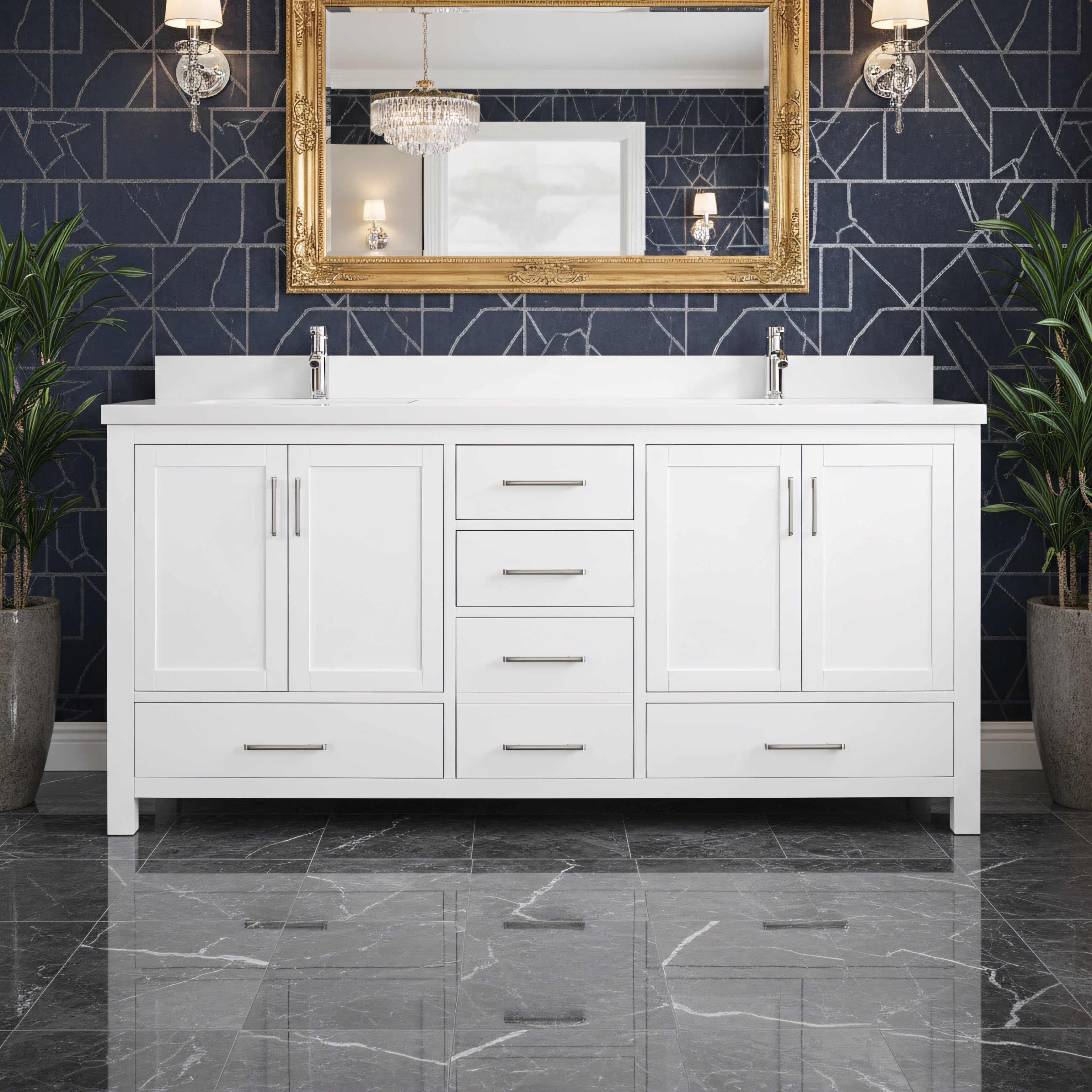 72" White Freestanding Double Sink Bathroom Vanity with Snow White Quartz Countertop-Migration_Bathroom Vanities-DECOROLALA