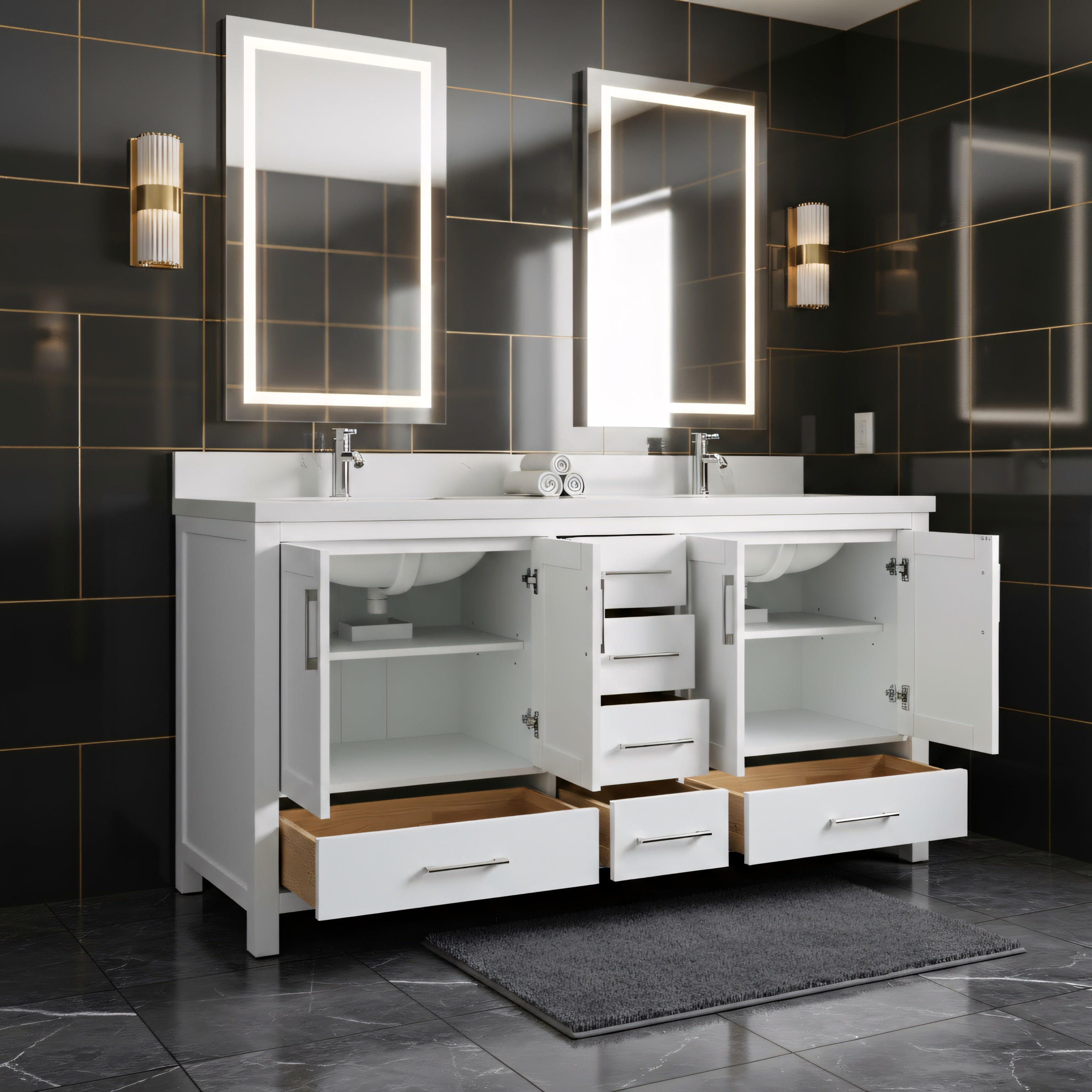 72" White Freestanding Double Sink Bathroom Vanity with Snow White Quartz Countertop-Migration_Bathroom Vanities-DECOROLALA