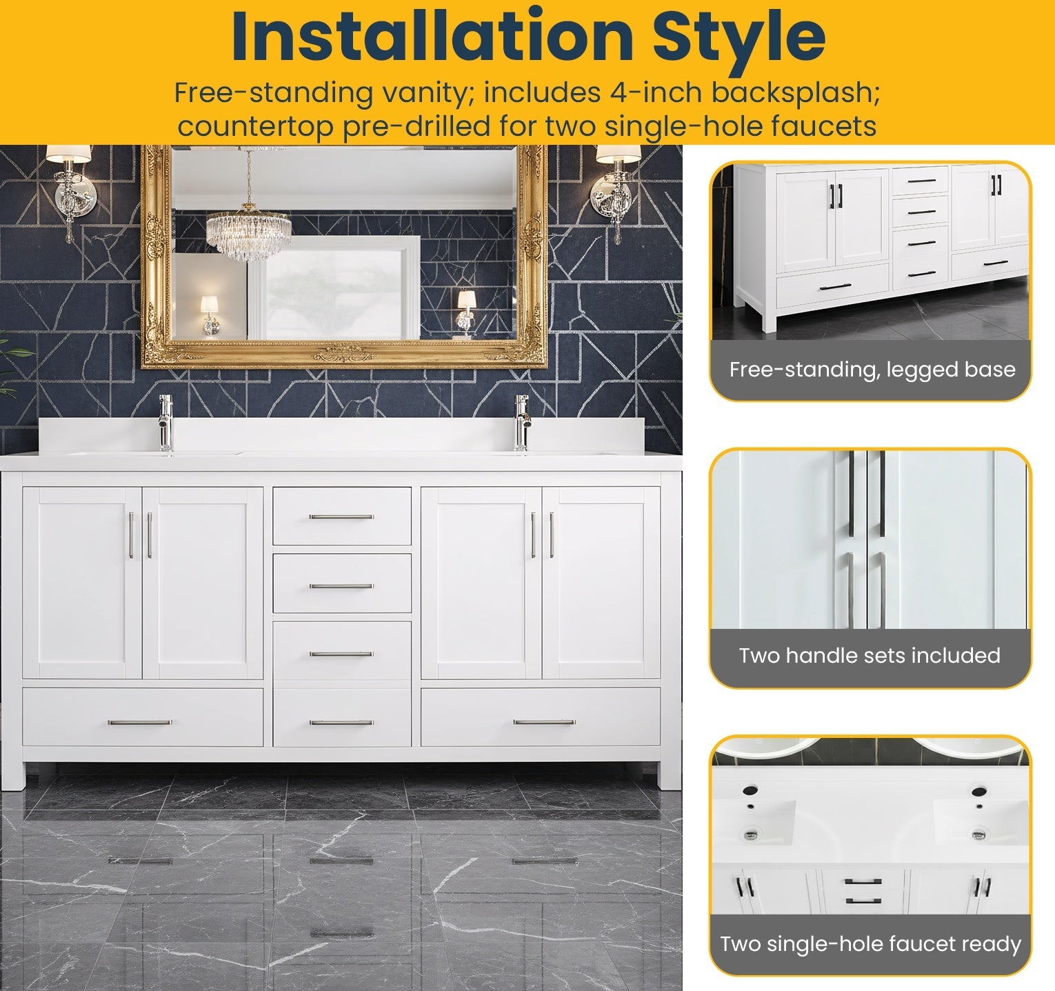 72" White Freestanding Double Sink Bathroom Vanity with Snow White Quartz Countertop-Migration_Bathroom Vanities-DECOROLALA