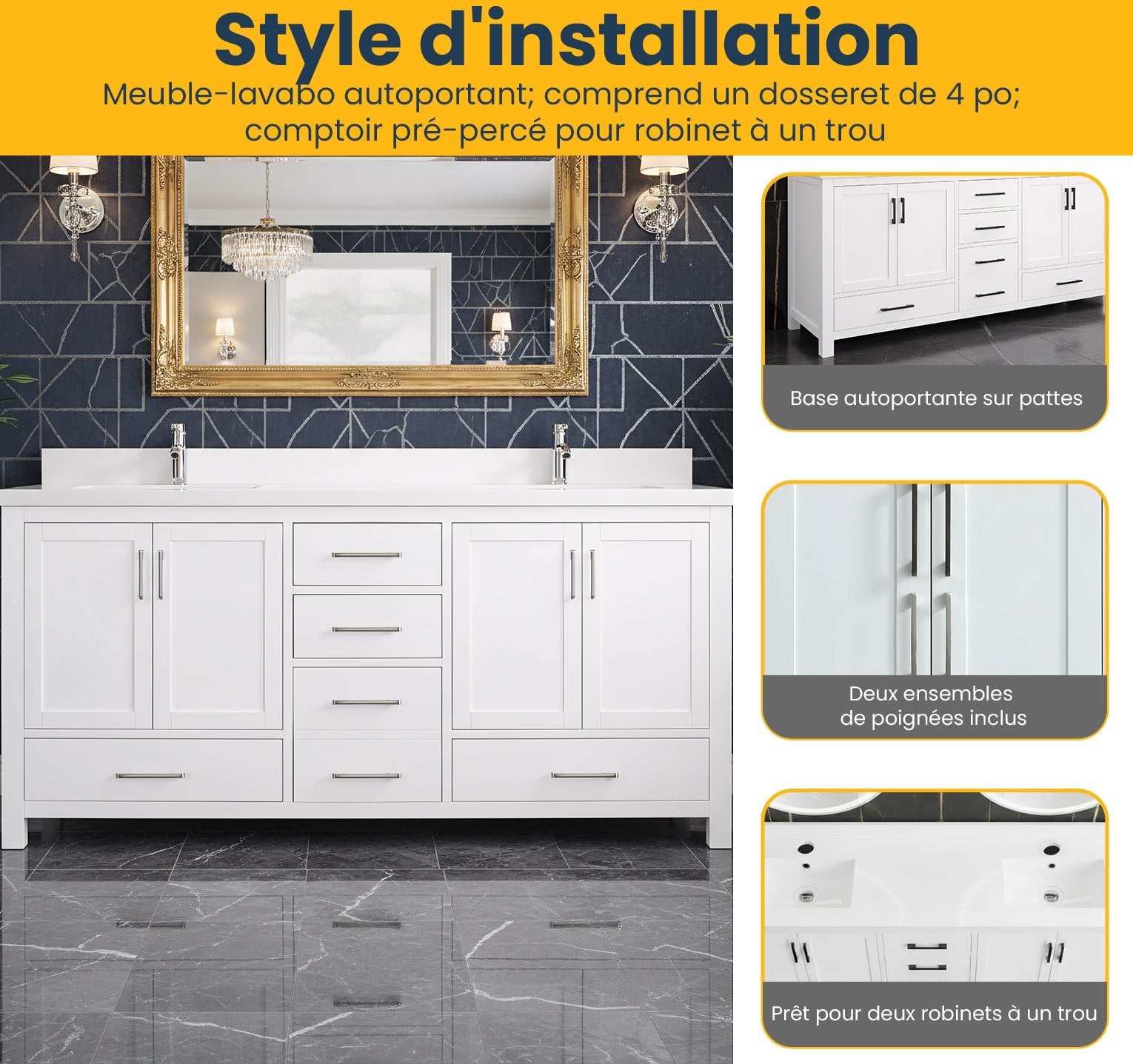 72" White Freestanding Double Sink Bathroom Vanity with Snow White Quartz Countertop-Migration_Bathroom Vanities-DECOROLALA